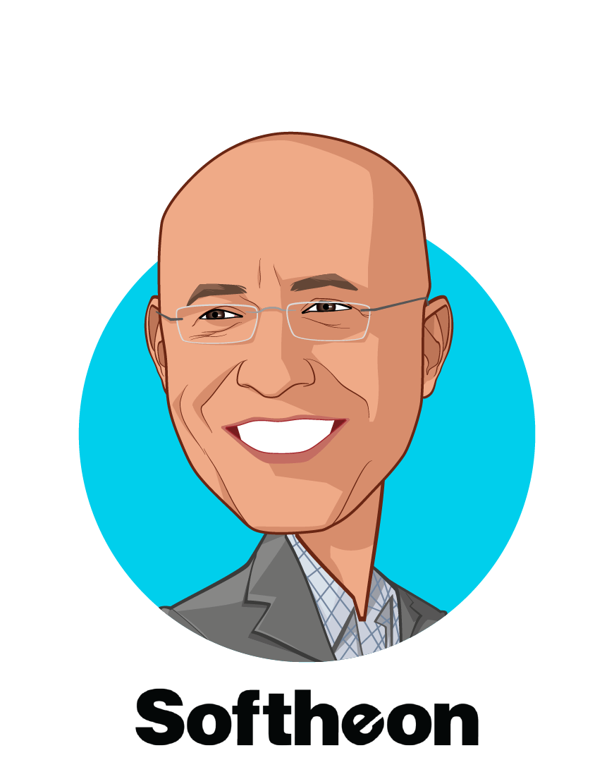 Main caricature of Eugene Sayan, who is speaking at HLTH and is Founder, CEO & President at Softheon