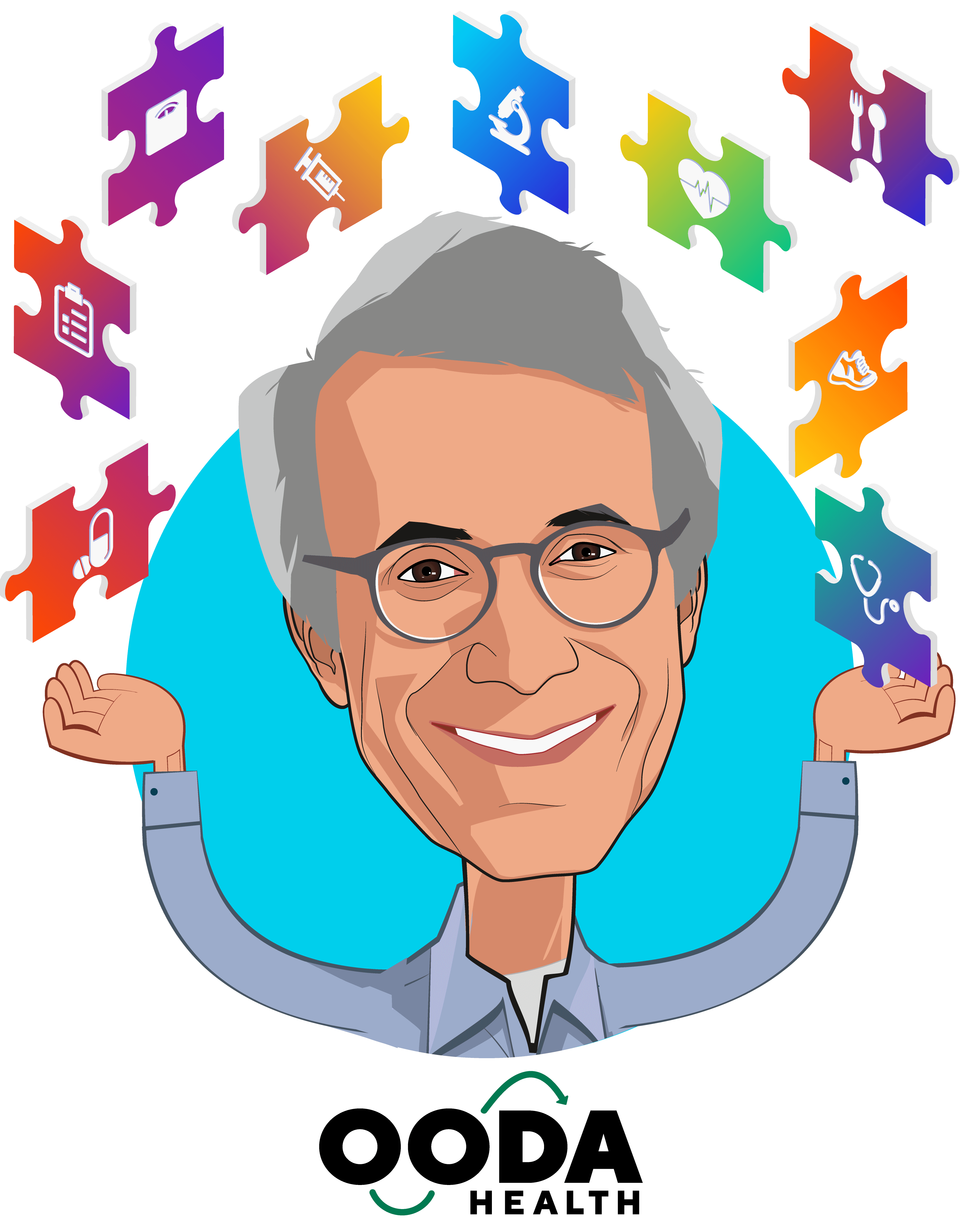 Overlay caricature of Giovanni Colella, who is speaking at HLTH and is Co-Founder & CEO at OODA Health