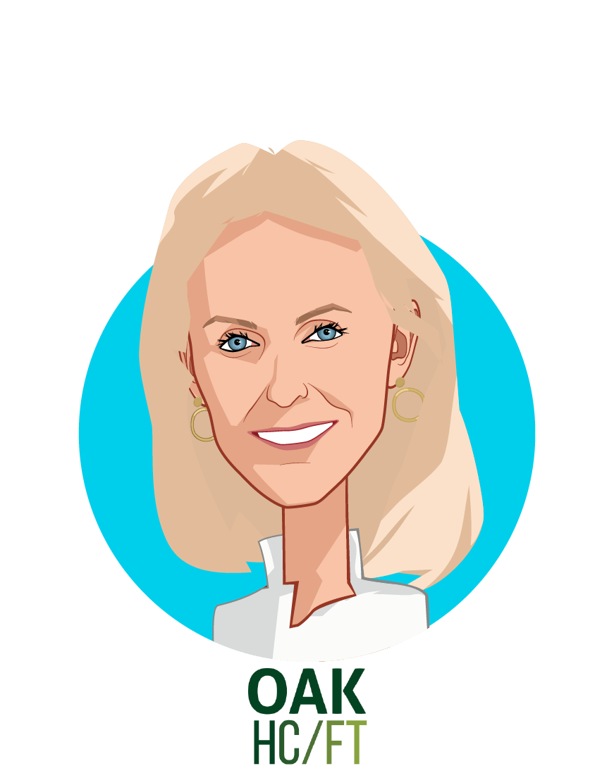 Main caricature of Annie Lamont , who is speaking at HLTH and is Managing Partner at Oak HC/FT