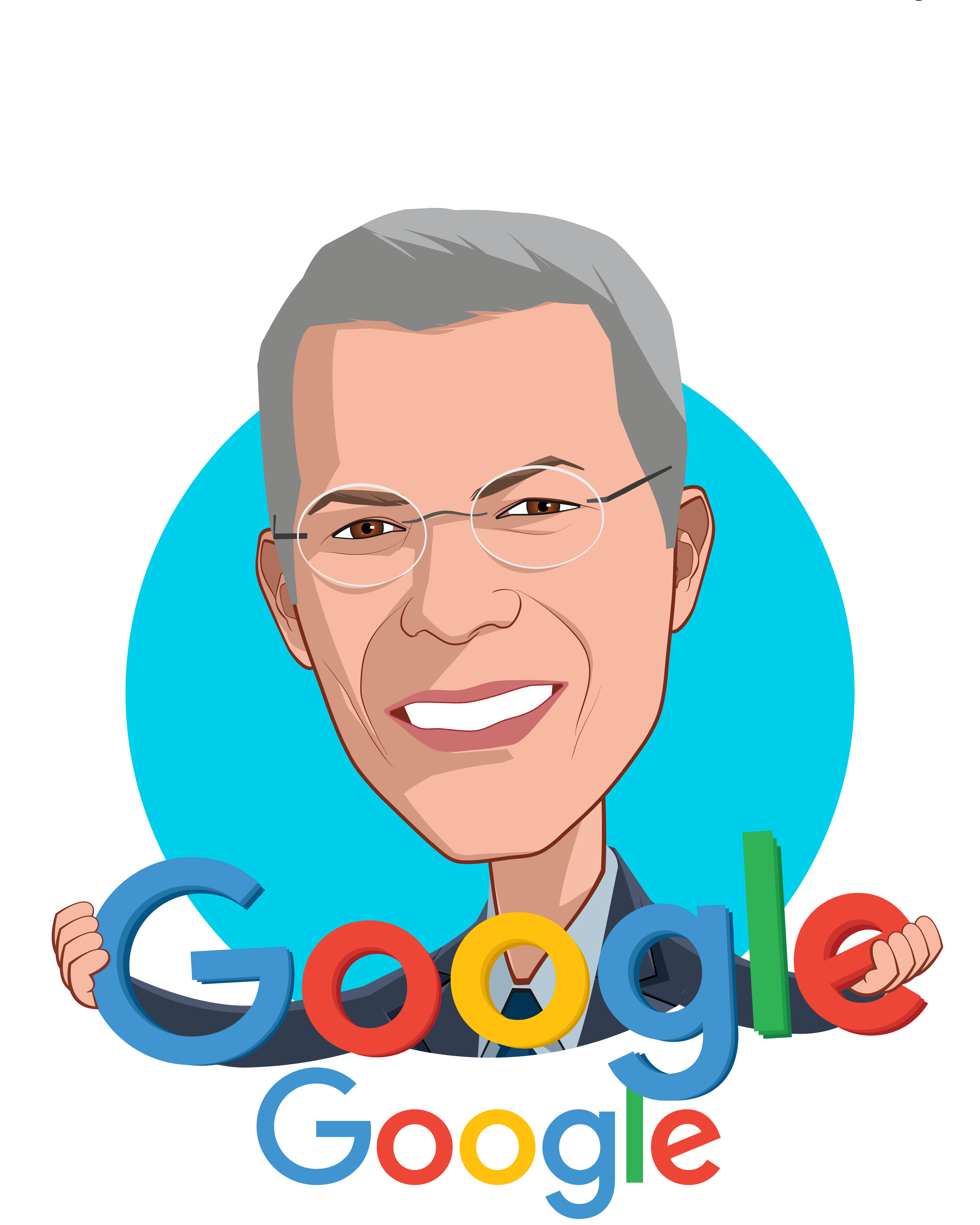 Overlay caricature of David T. Feinberg, MD, MBA, who is speaking at HLTH and is Head of Google Health at Google