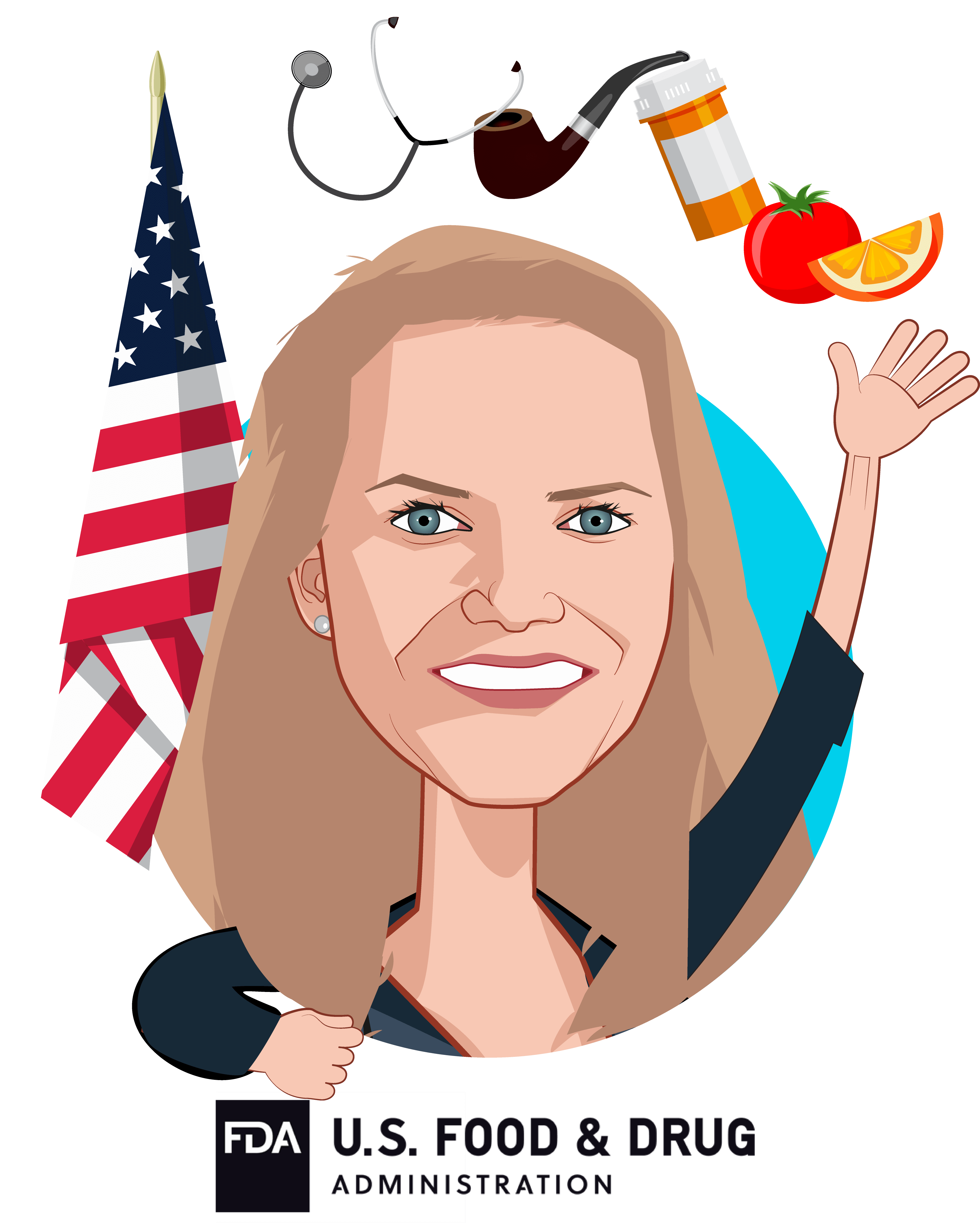 Overlay caricature of Dr. Amy Abernethy, who is speaking at HLTH and is Principal Deputy Commissioner and Acting CIO at  U.S. Food and Drug Administration
