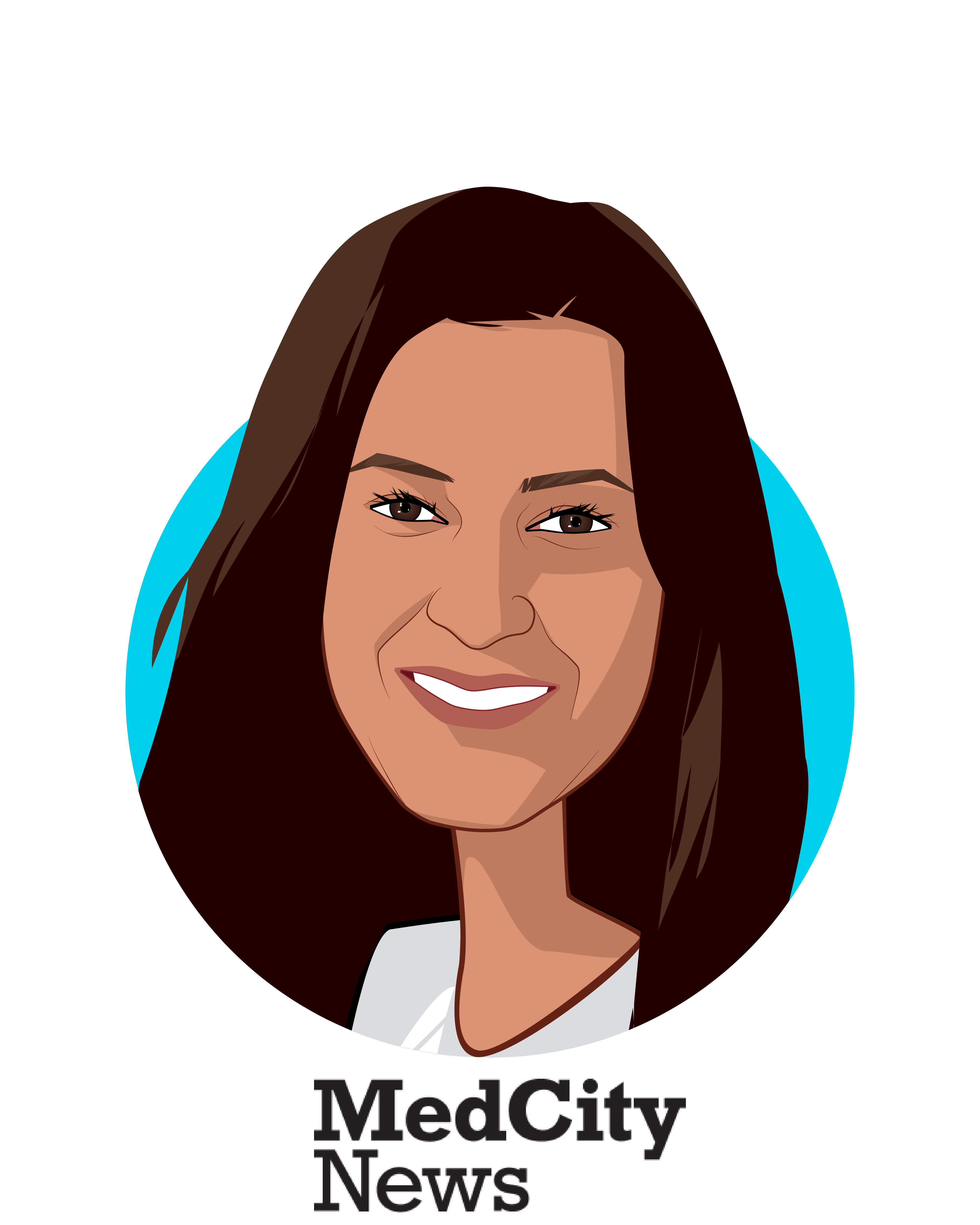 Main caricature of Arundhati Parmar, who is speaking at HLTH and is Editor-In-Chief at MedCity News