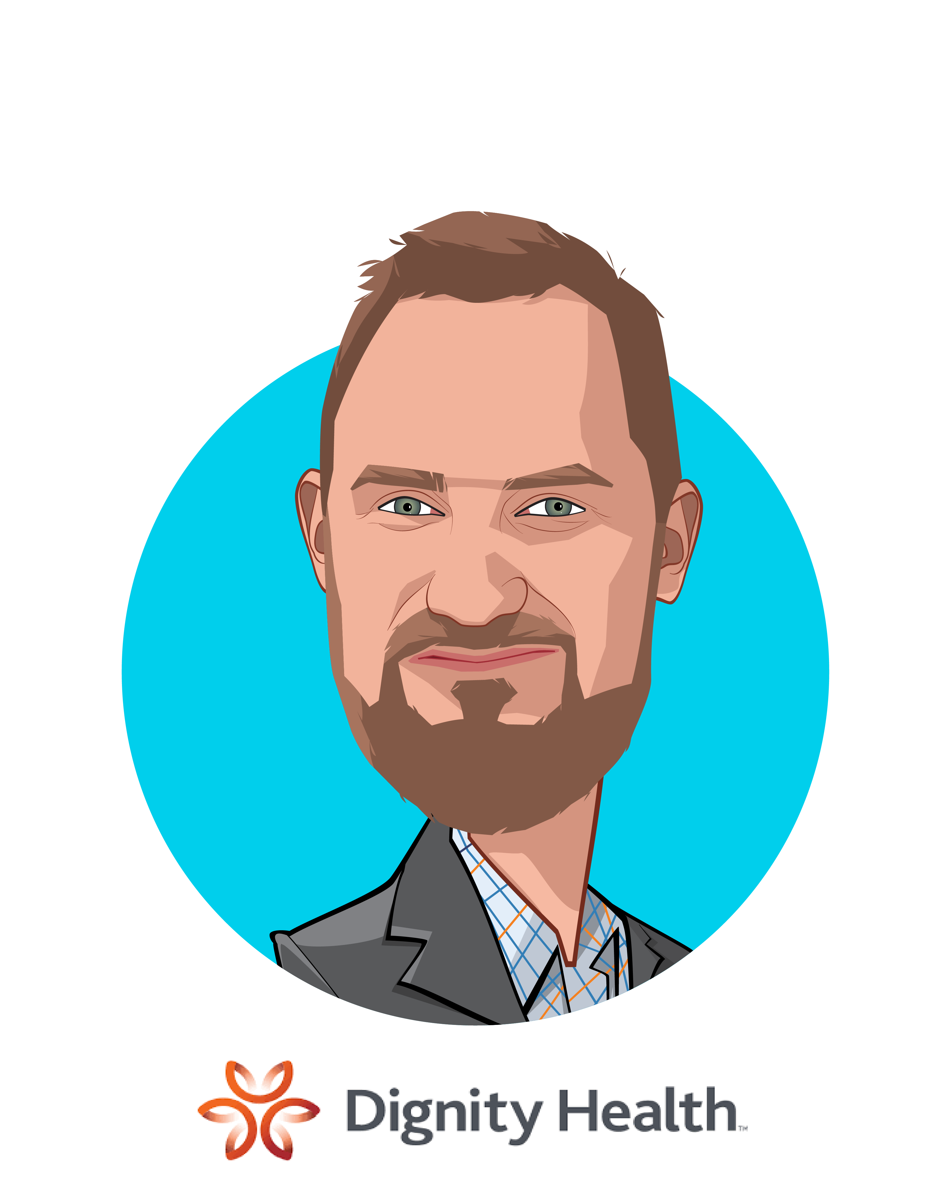 Main caricature of Rich Roth, who is speaking at HLTH and is Senior Vice President and Chief Strategic Innovation Officer  at CommonSpirit Health