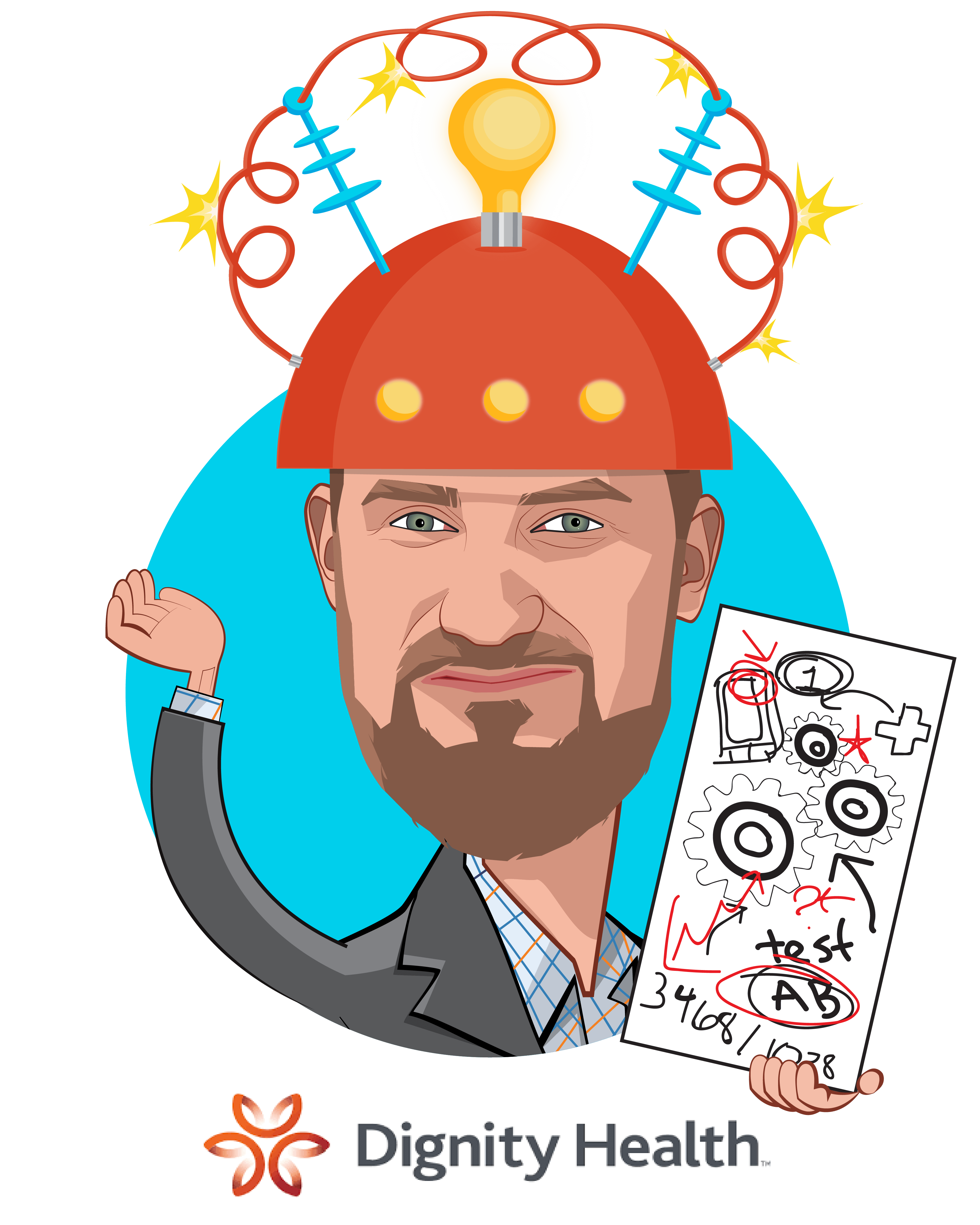 Overlay caricature of Rich Roth, who is speaking at HLTH and is Senior Vice President and Chief Strategic Innovation Officer  at CommonSpirit Health