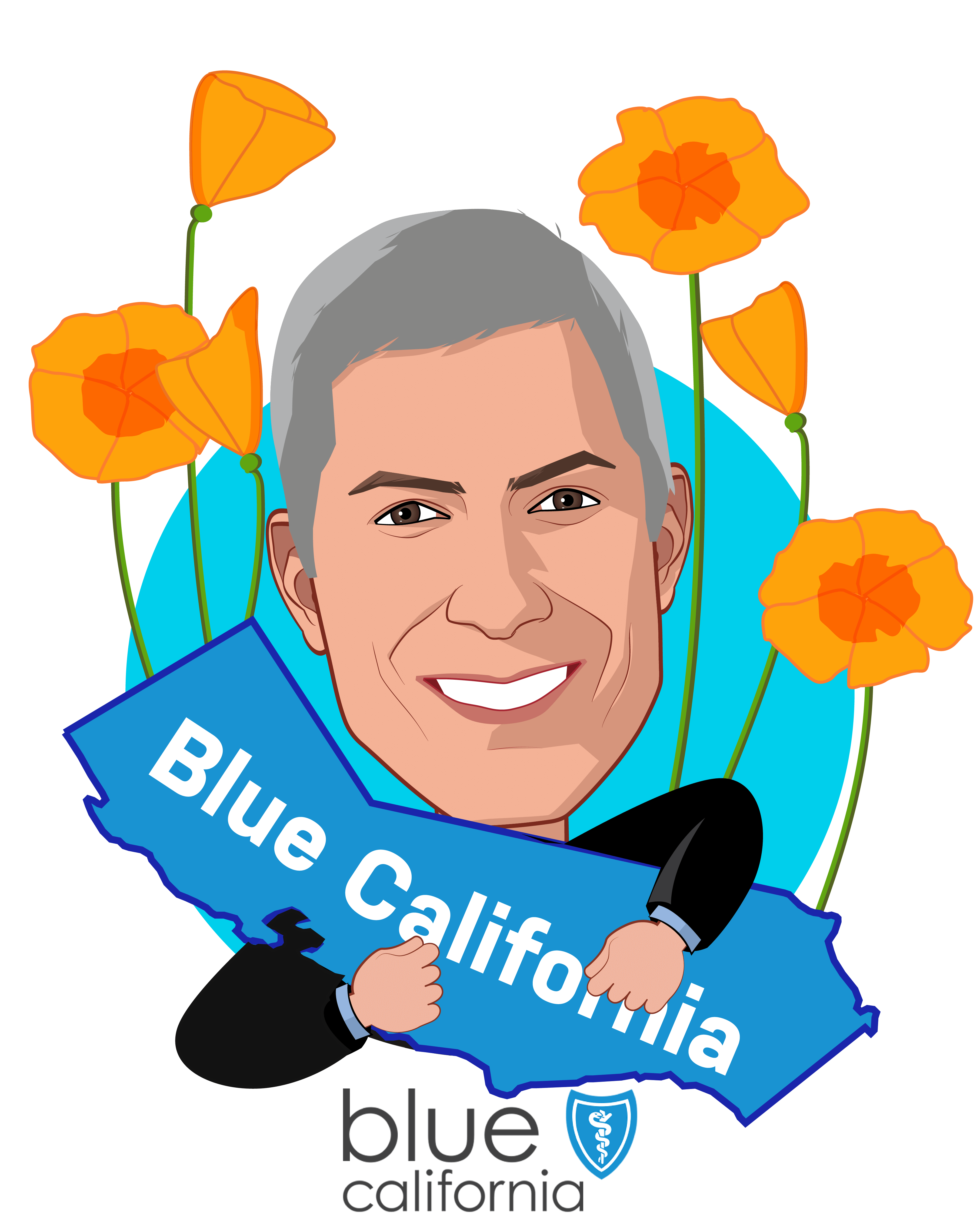 Overlay caricature of Paul Markovich, who is speaking at HLTH and is President & CEO at Blue Shield of California