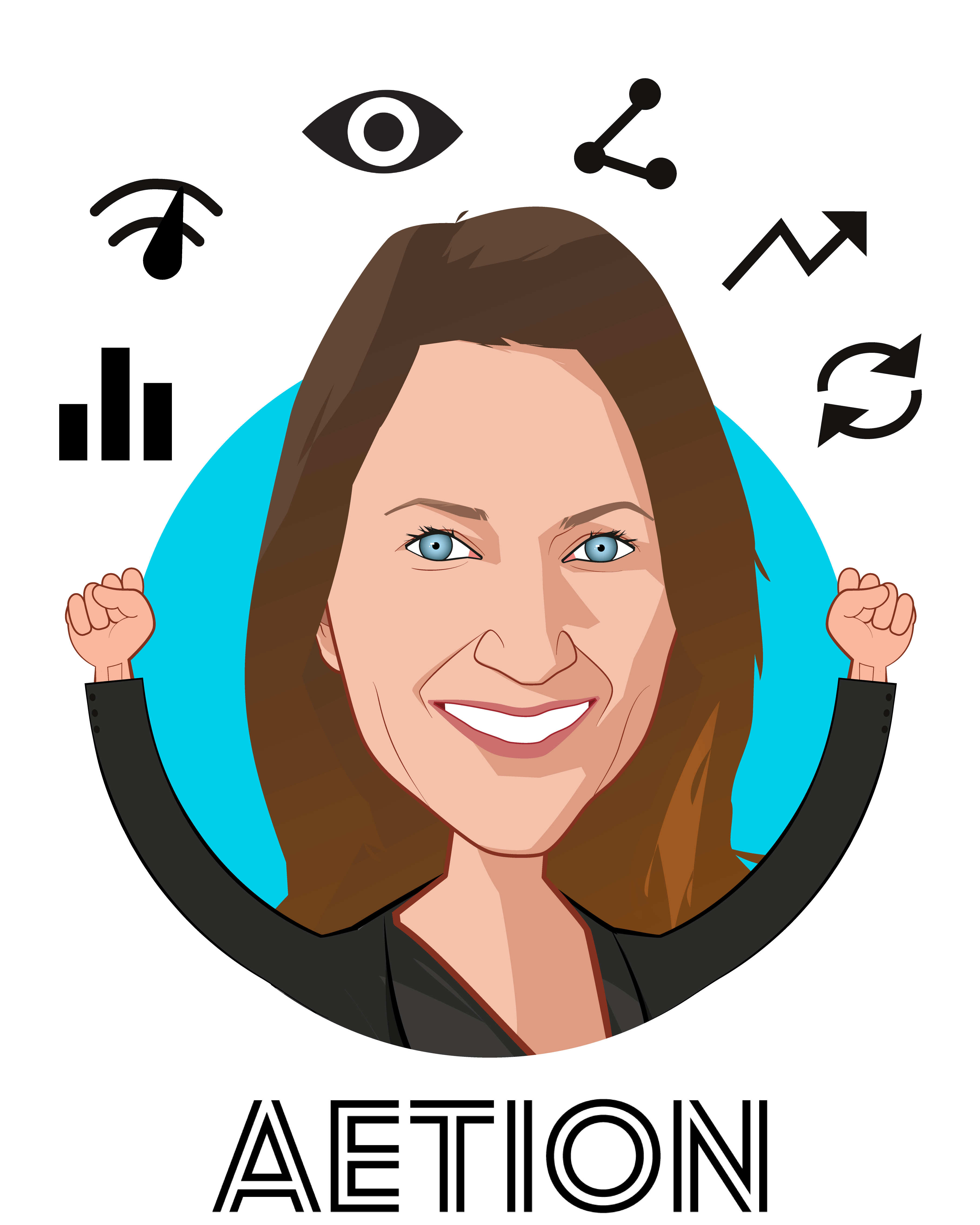 Overlay caricature of Carolyn Magill, who is speaking at HLTH and is CEO at Aetion, Inc.