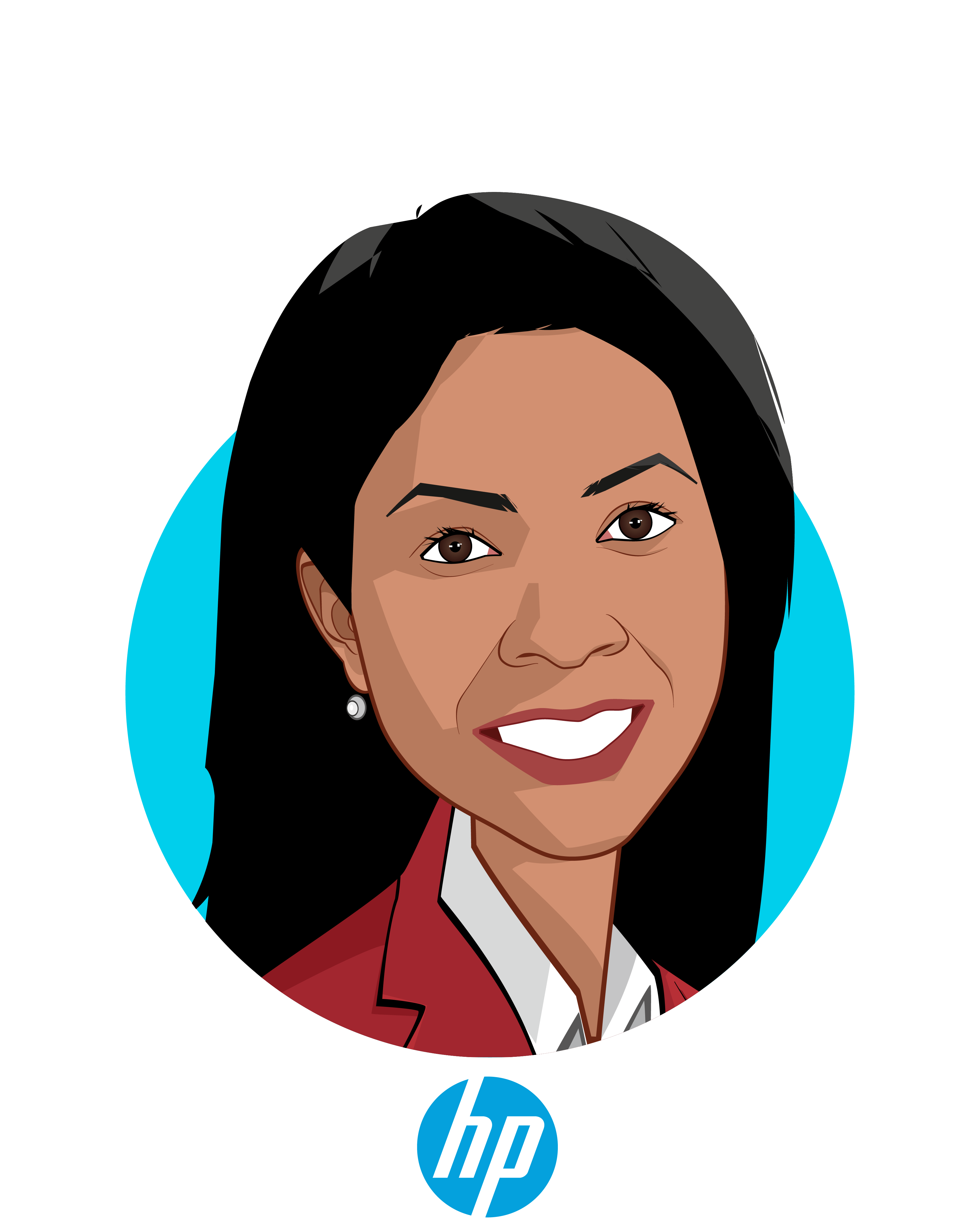 Main caricature of Fran Ayalasomayajula, who is speaking at HLTH and is Head of Population Health, Worldwide at HP