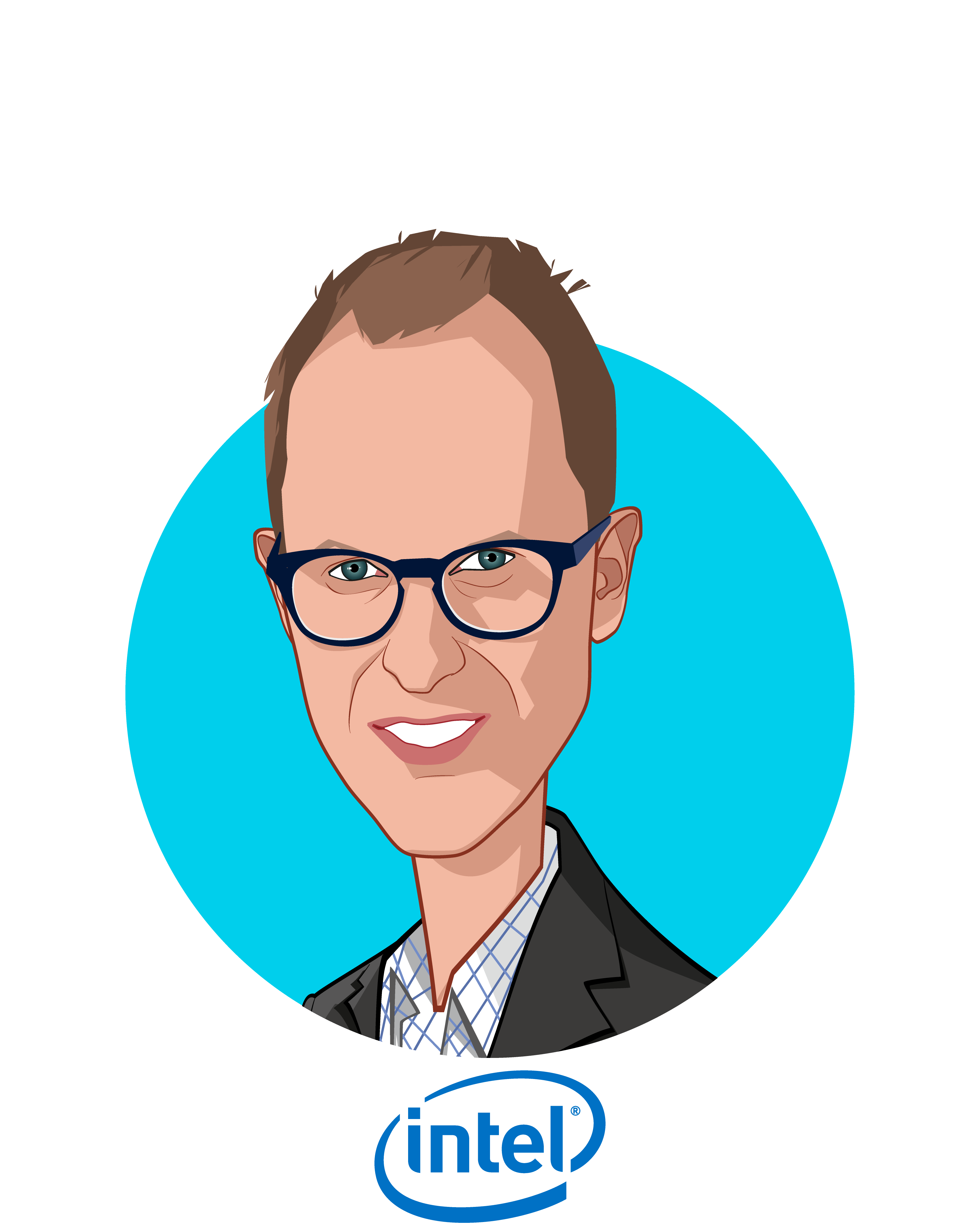 Main caricature of Bryce Olson, who is speaking at HLTH and is Global Strategist, Health and Life Sciences at Intel