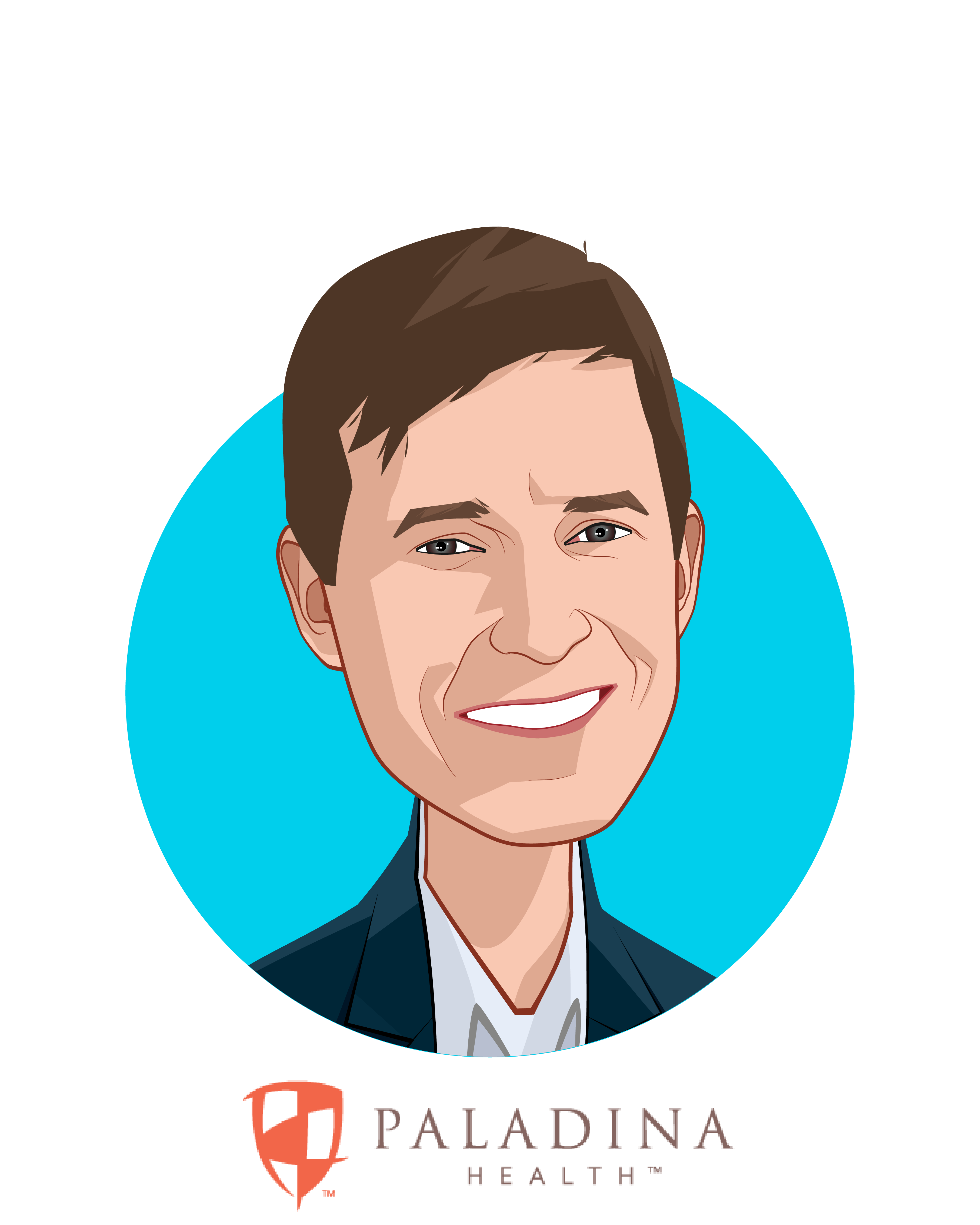Main caricature of Chris Miller, who is speaking at HLTH and is CEO at Paladina Health