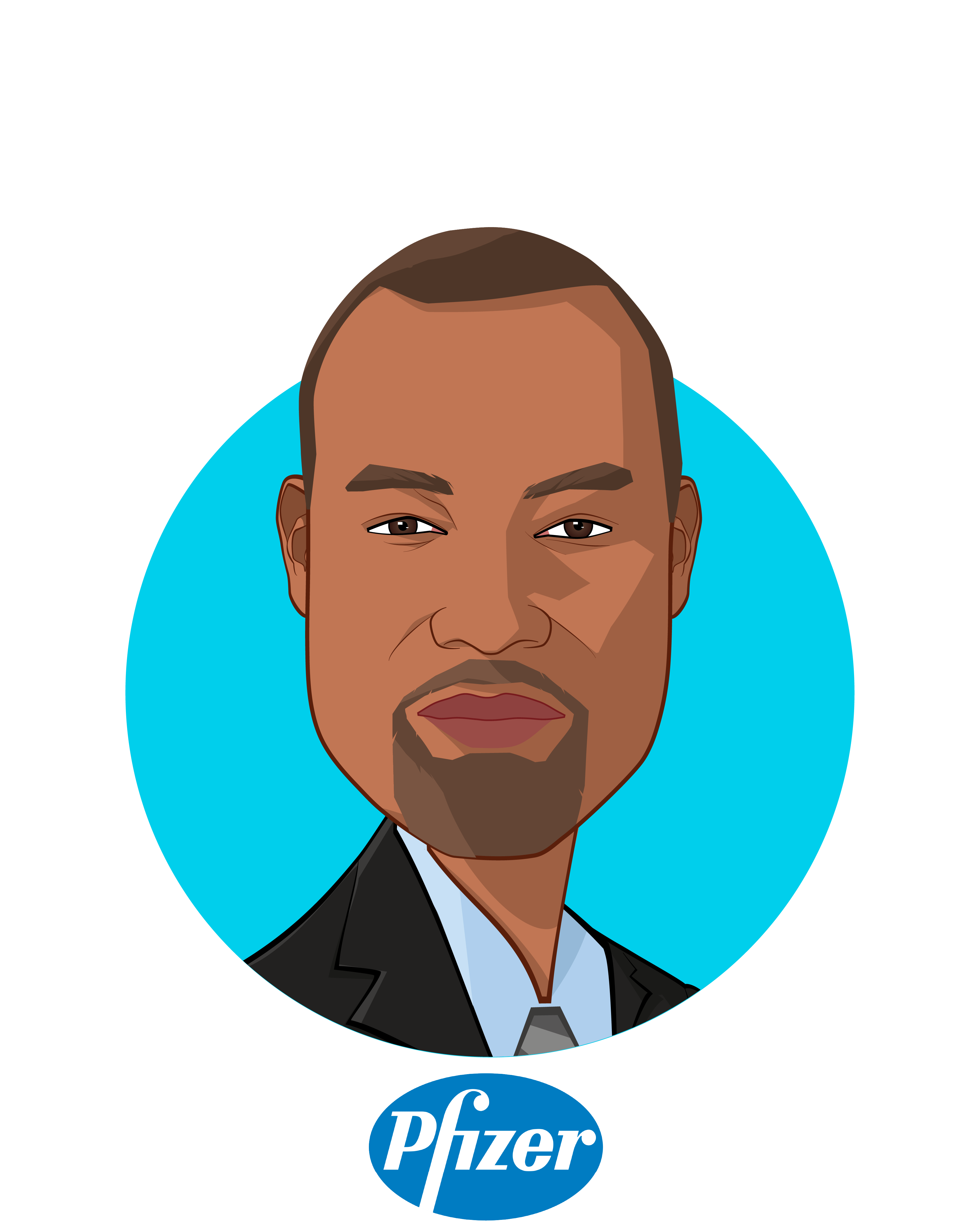 Main caricature of Christopher Boone, who is speaking at HLTH and is Vice President, Real-World Data & Analytics at Pfizer