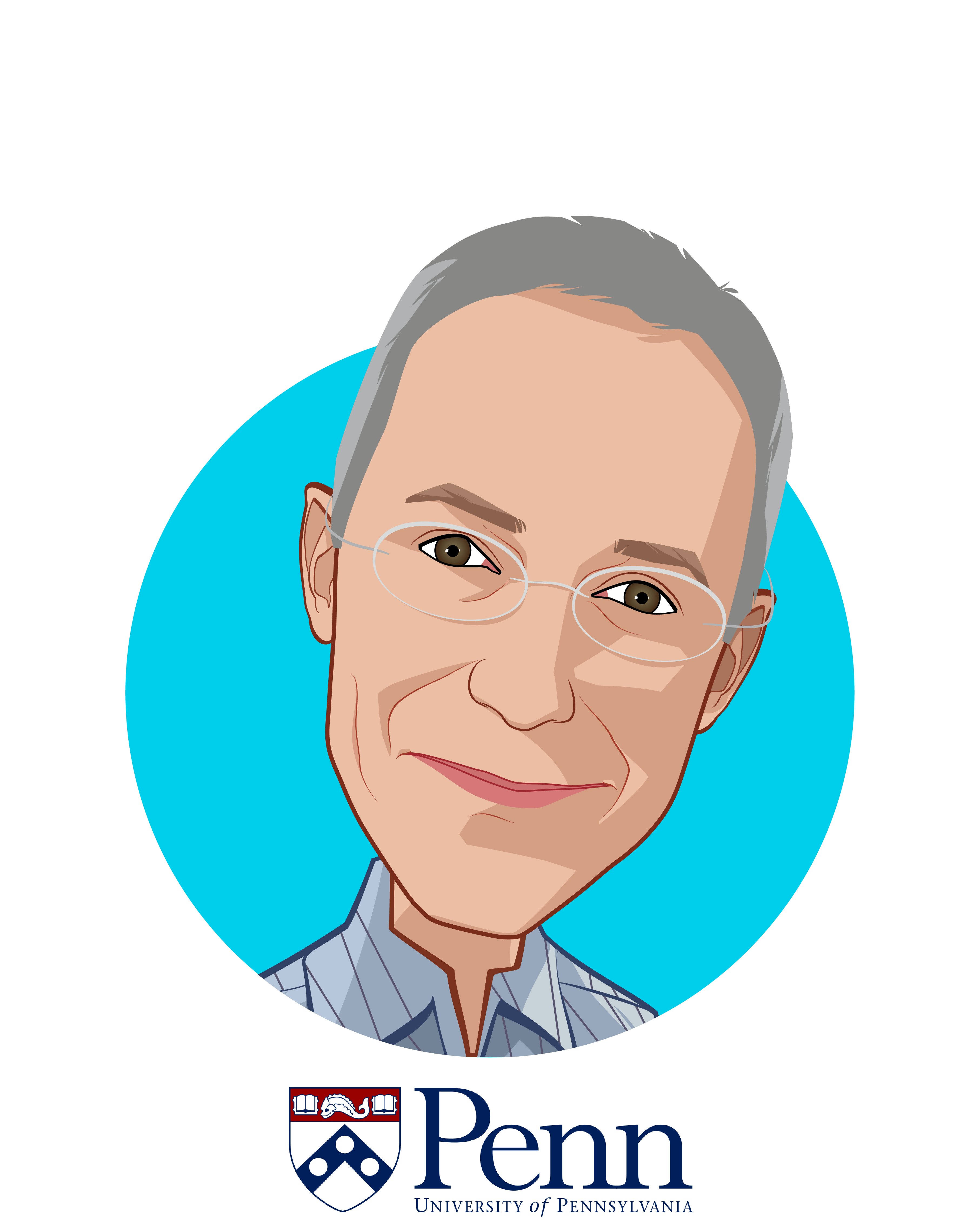 Main caricature of Ezekiel J. Emanuel M.D., Ph.D., who is speaking at HLTH and is Chair, Department of Medical Ethics and Health Policy at University of Pennsylvania