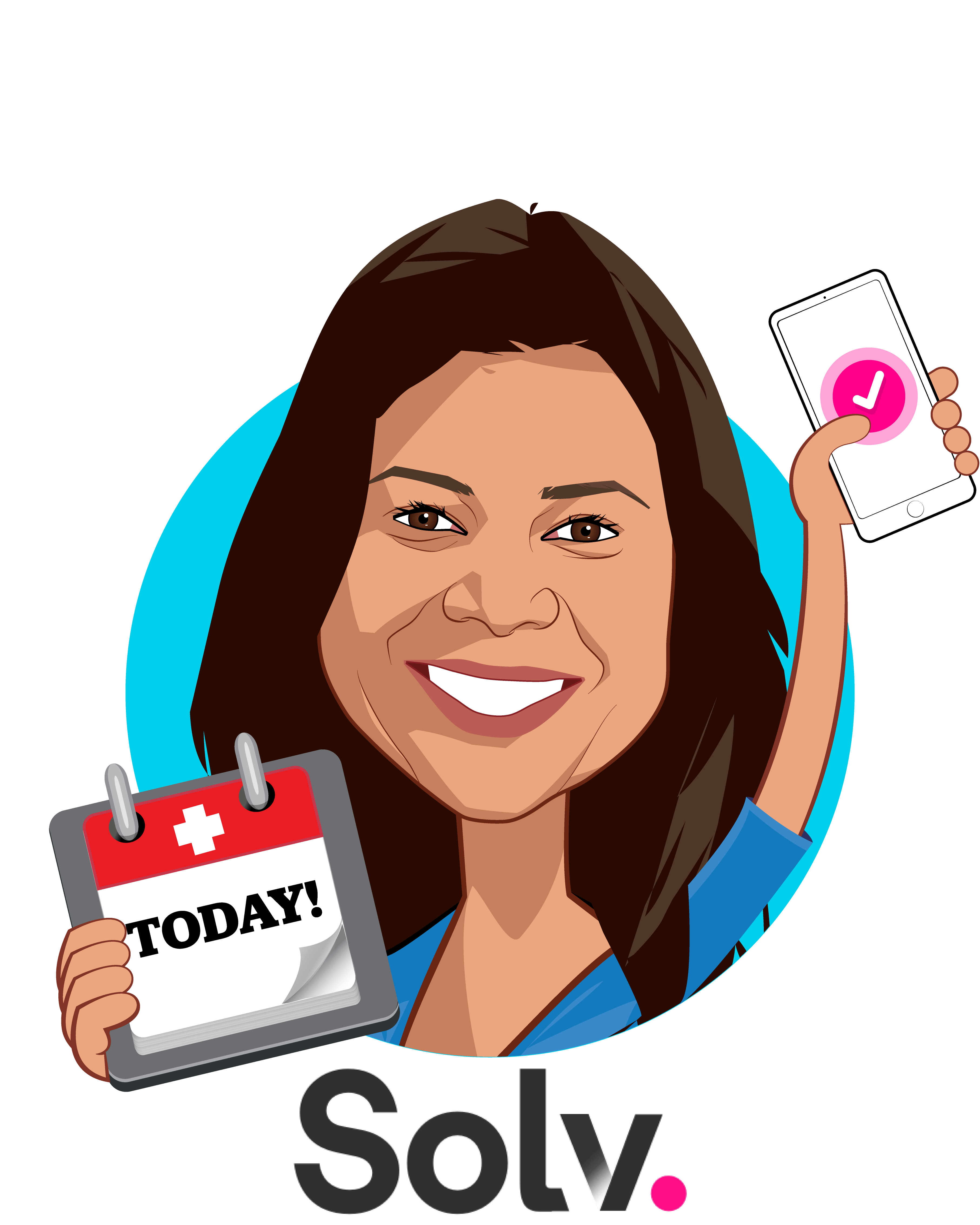 Overlay caricature of Heather Fernandez, who is speaking at HLTH and is Co-Founder & Chief Executive Officer at Solv Health