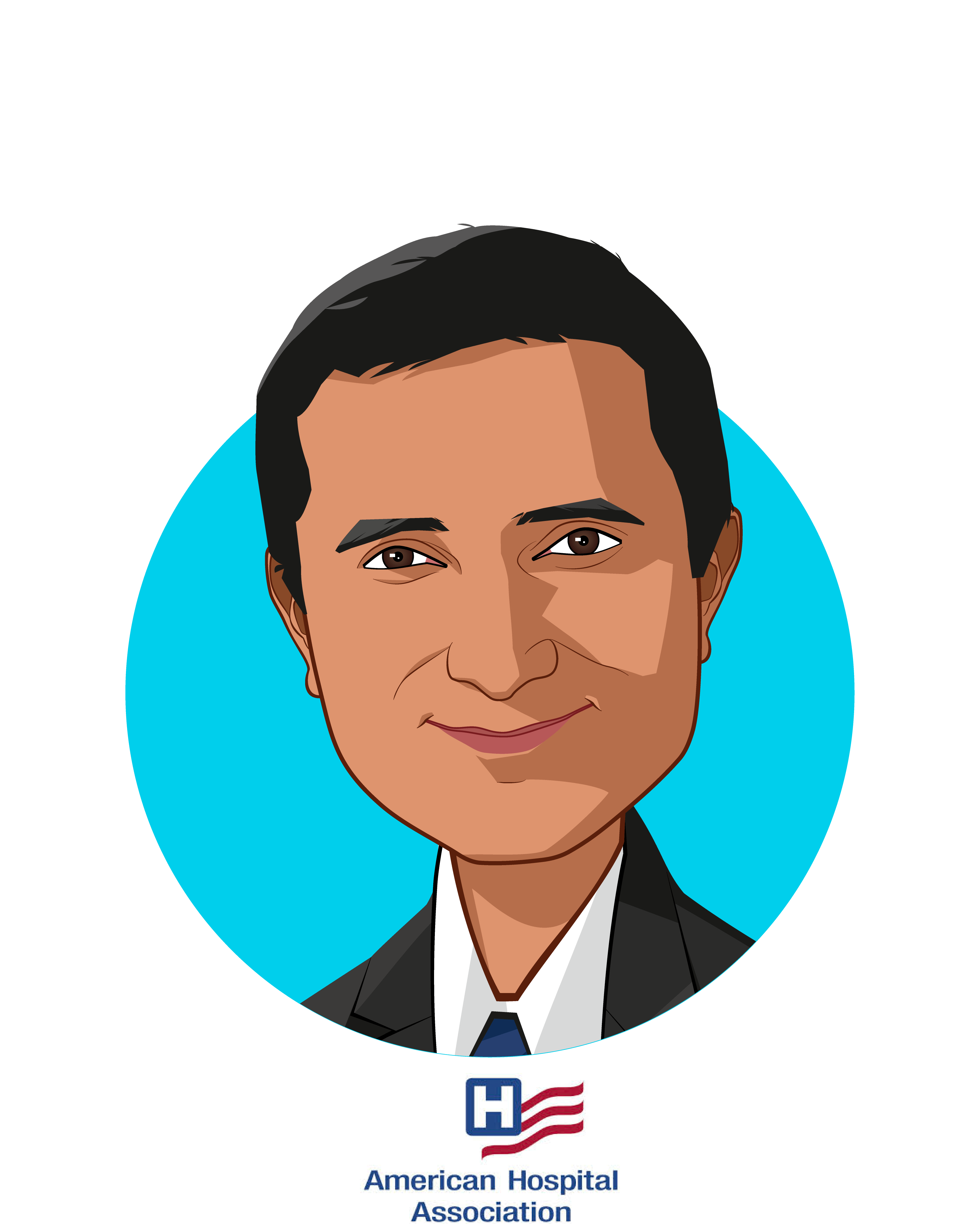 Main caricature of Jay Bhatt, DO, MPH, MPA, FACP, who is speaking at HLTH and is SVP & Chief Medical Officer at American Hospital Association