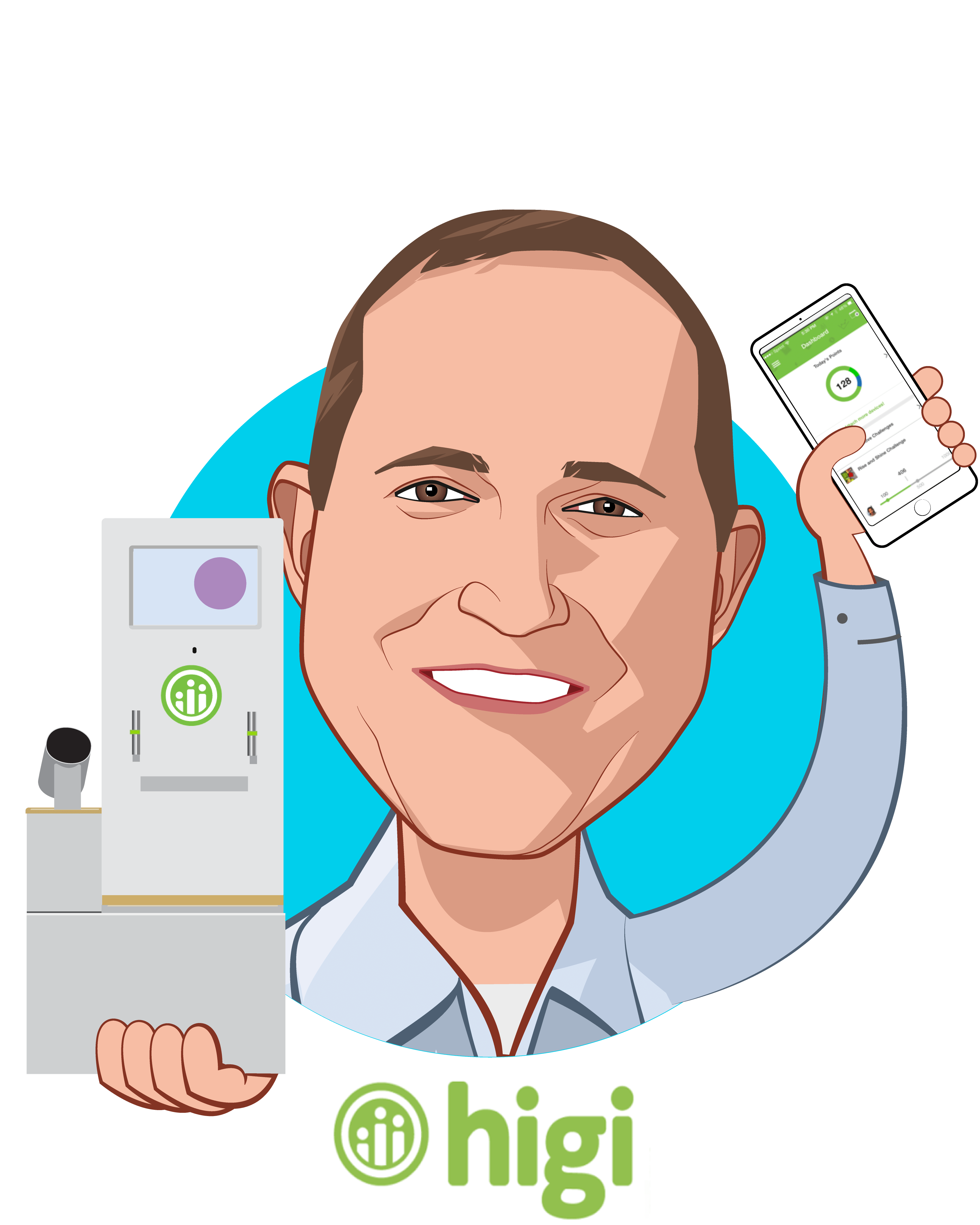 Overlay caricature of Jeff Bennett, who is speaking at HLTH and is CEO at higi