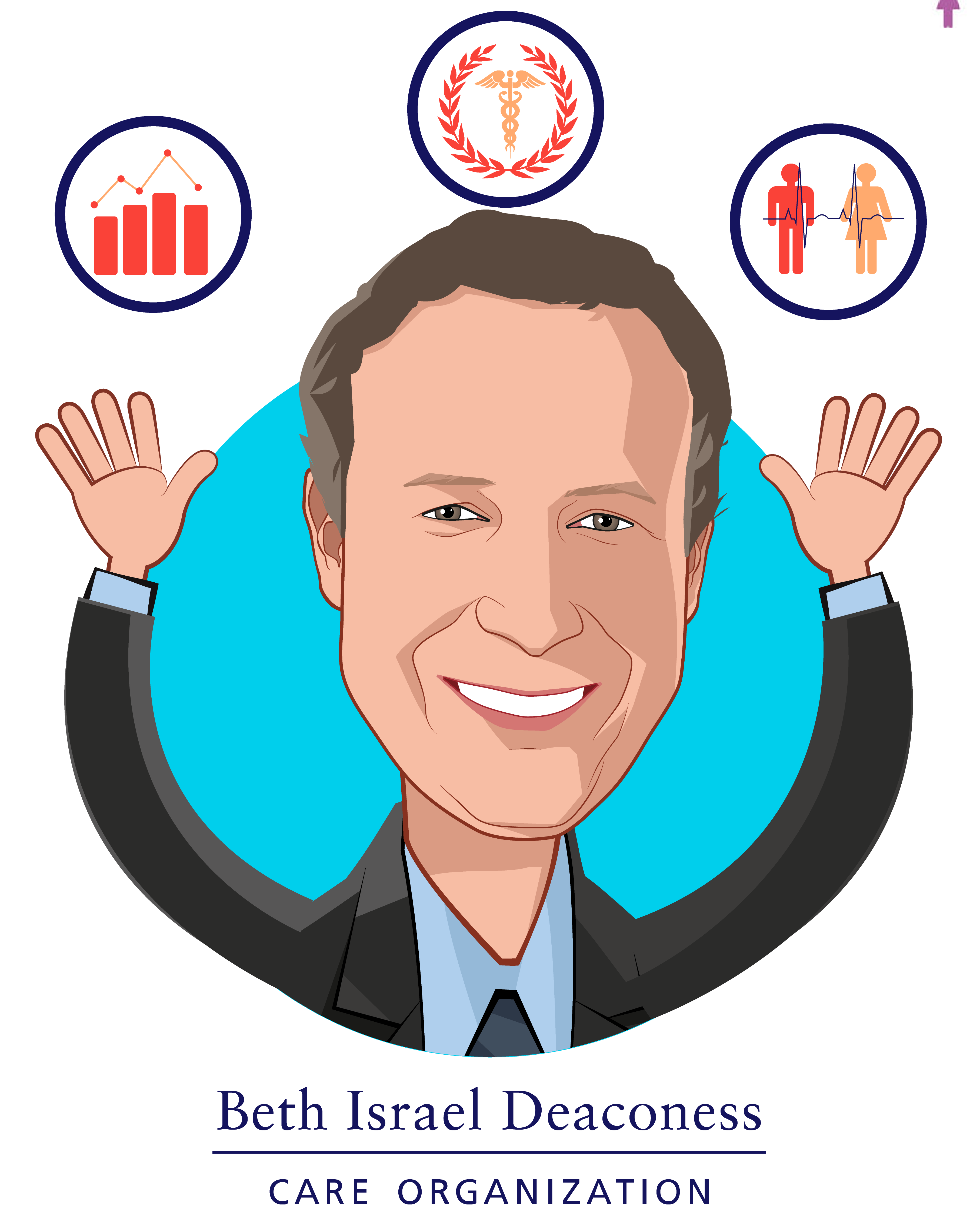 Overlay caricature of Jeffrey Hulburt, who is speaking at HLTH and is Chief Business Officer at Beth Israel Lahey Performance Network
