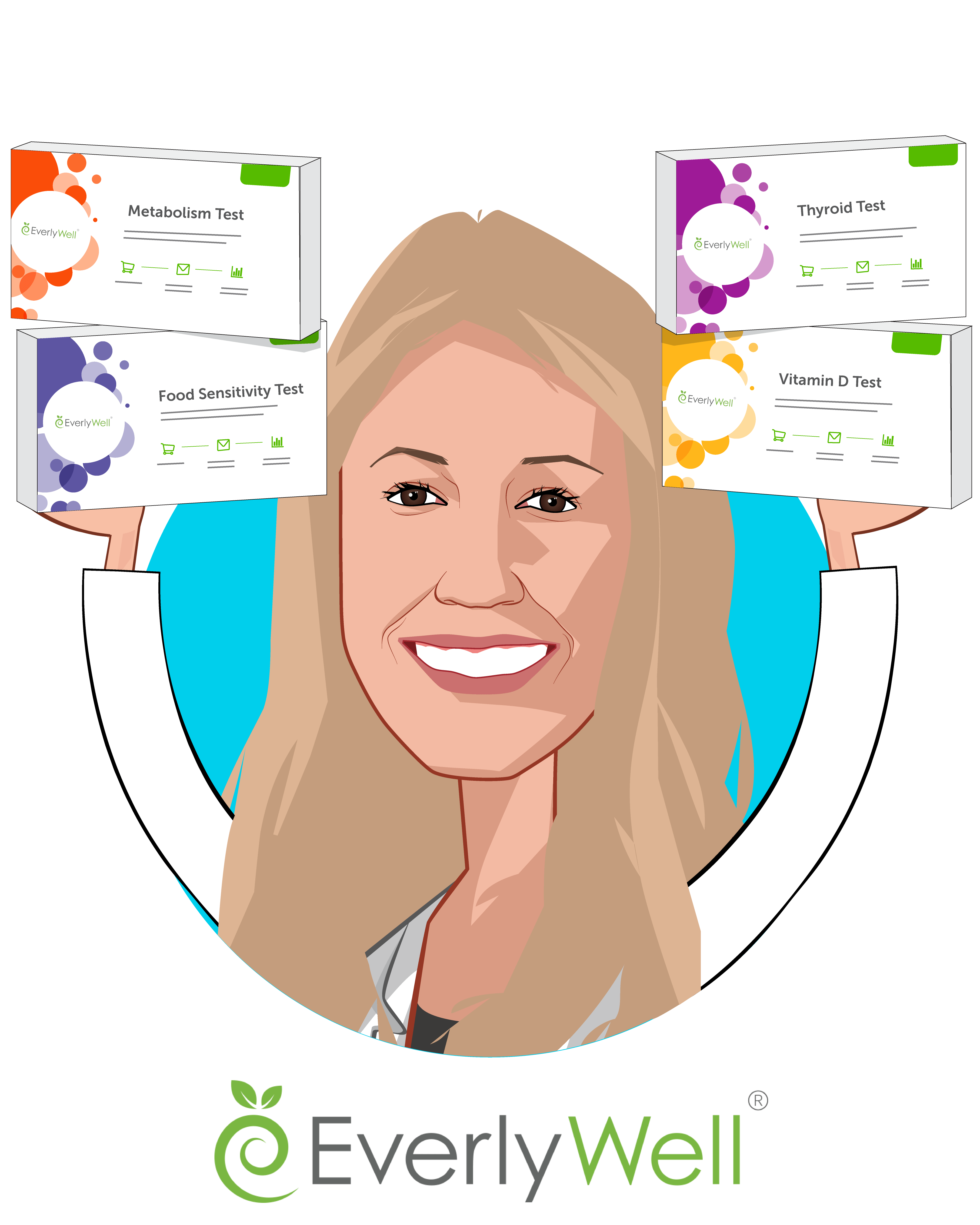 Overlay caricature of Julia Cheek, who is speaking at HLTH and is CEO & Founder at EverlyWell