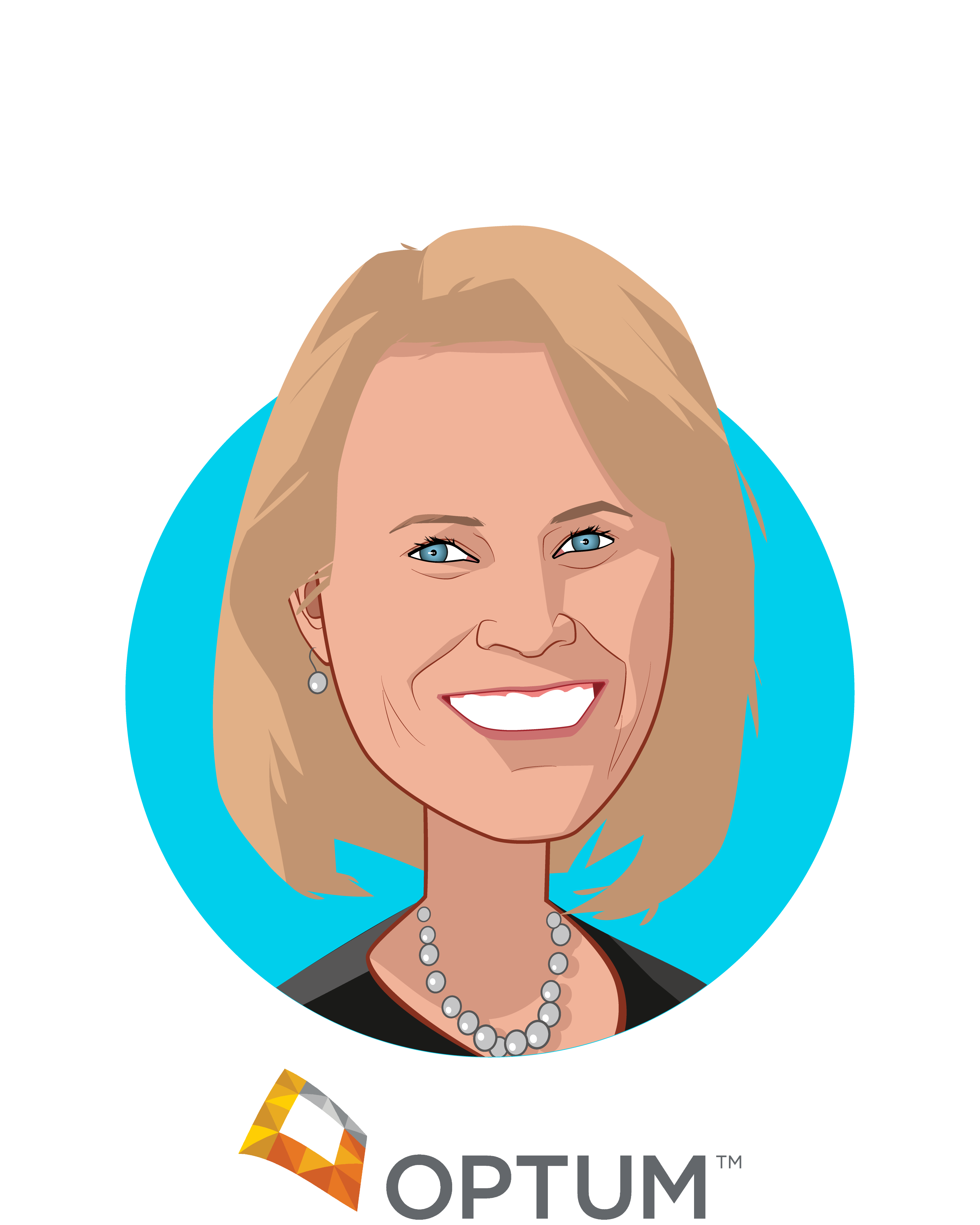 Main caricature of Lynne Stockstad, who is speaking at HLTH and is Chief Marketing Officer at Optum