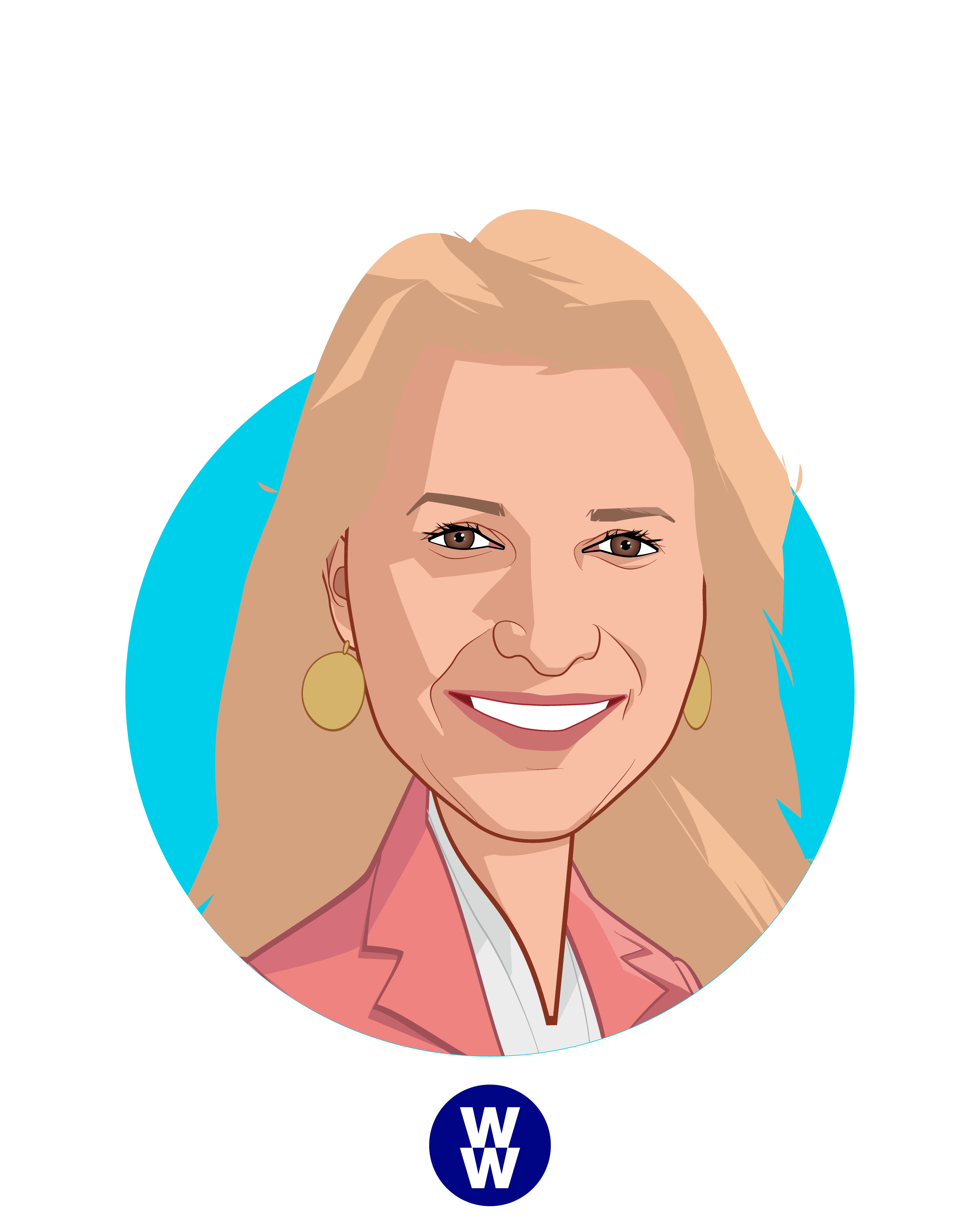 Main caricature of Mindy Grossman, who is speaking at HLTH and is President and CEO at WW