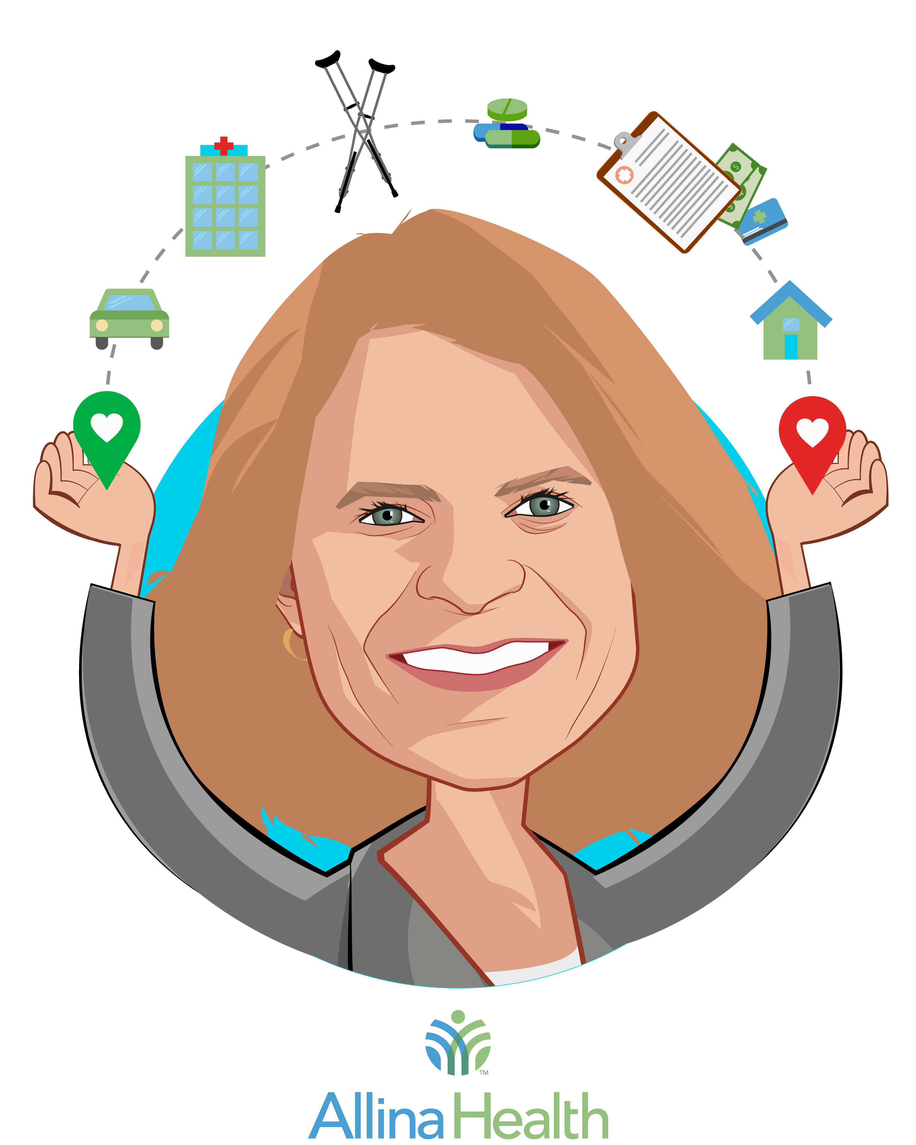 Overlay caricature of Penny Wheeler, MD, who is speaking at HLTH and is President & Chief Executive Officer at Allina Health