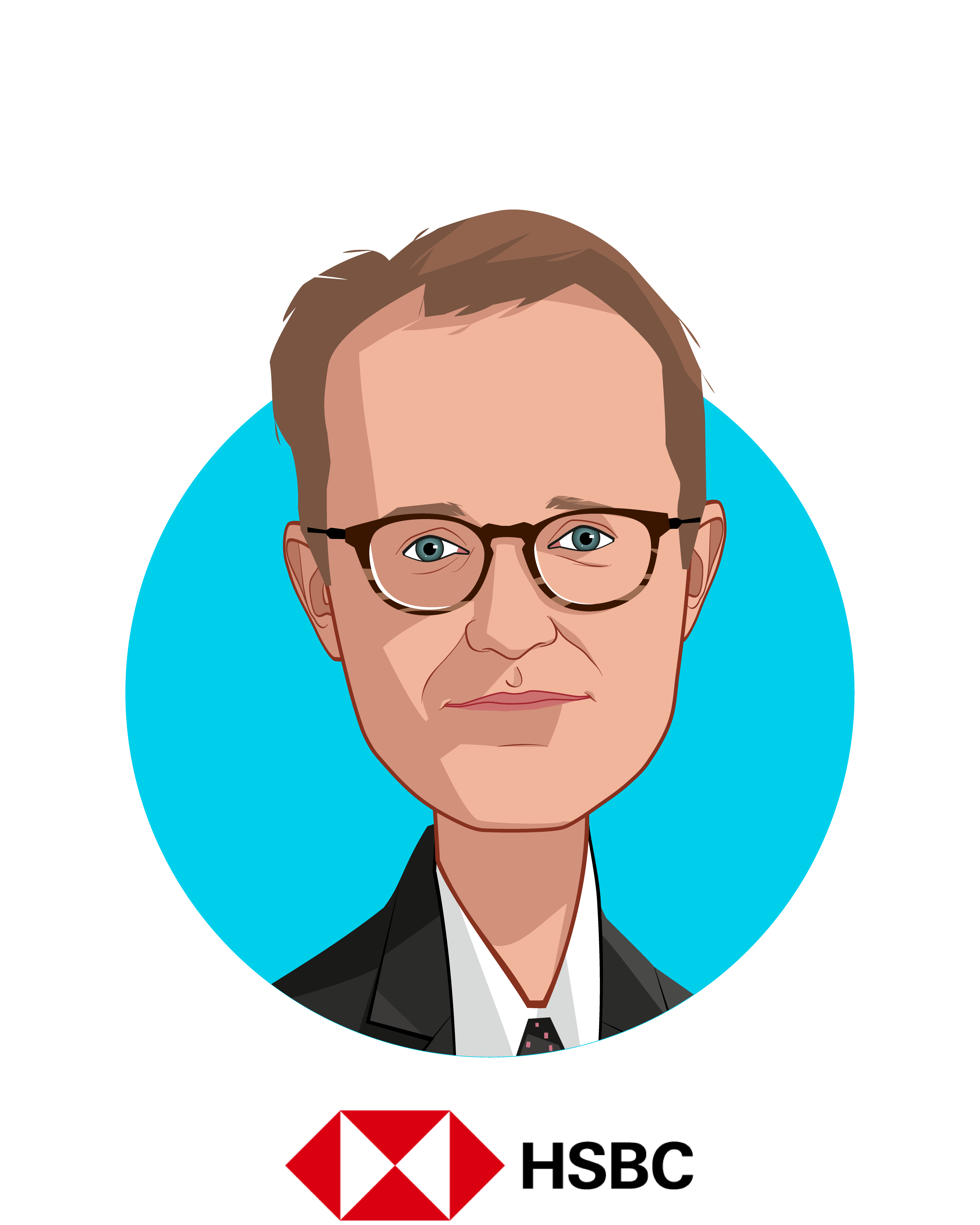 Main caricature of Thad Davis, who is speaking at HLTH and is Head of U.S. Healthcare Investment Banking at HSBC