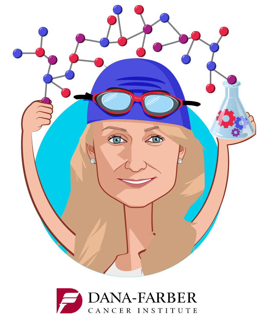 Overlay caricature of Luba Greenwood, who is speaking at HLTH and is Senior Adviser to the CEO  at Dana-Farber Cancer Institute