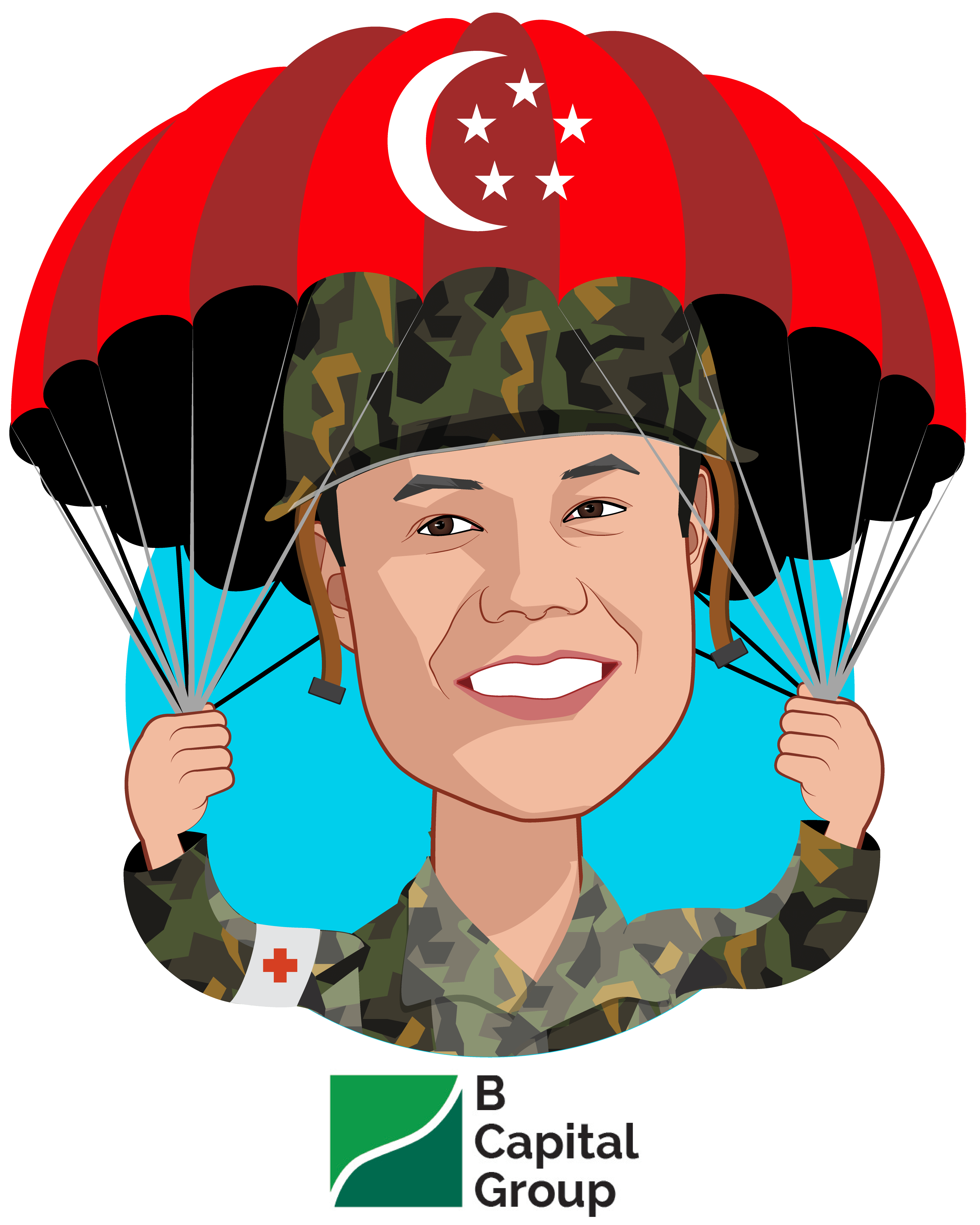 Overlay caricature of Gavin Teo, who is speaking at HLTH and is General Partner at B Capital Group
