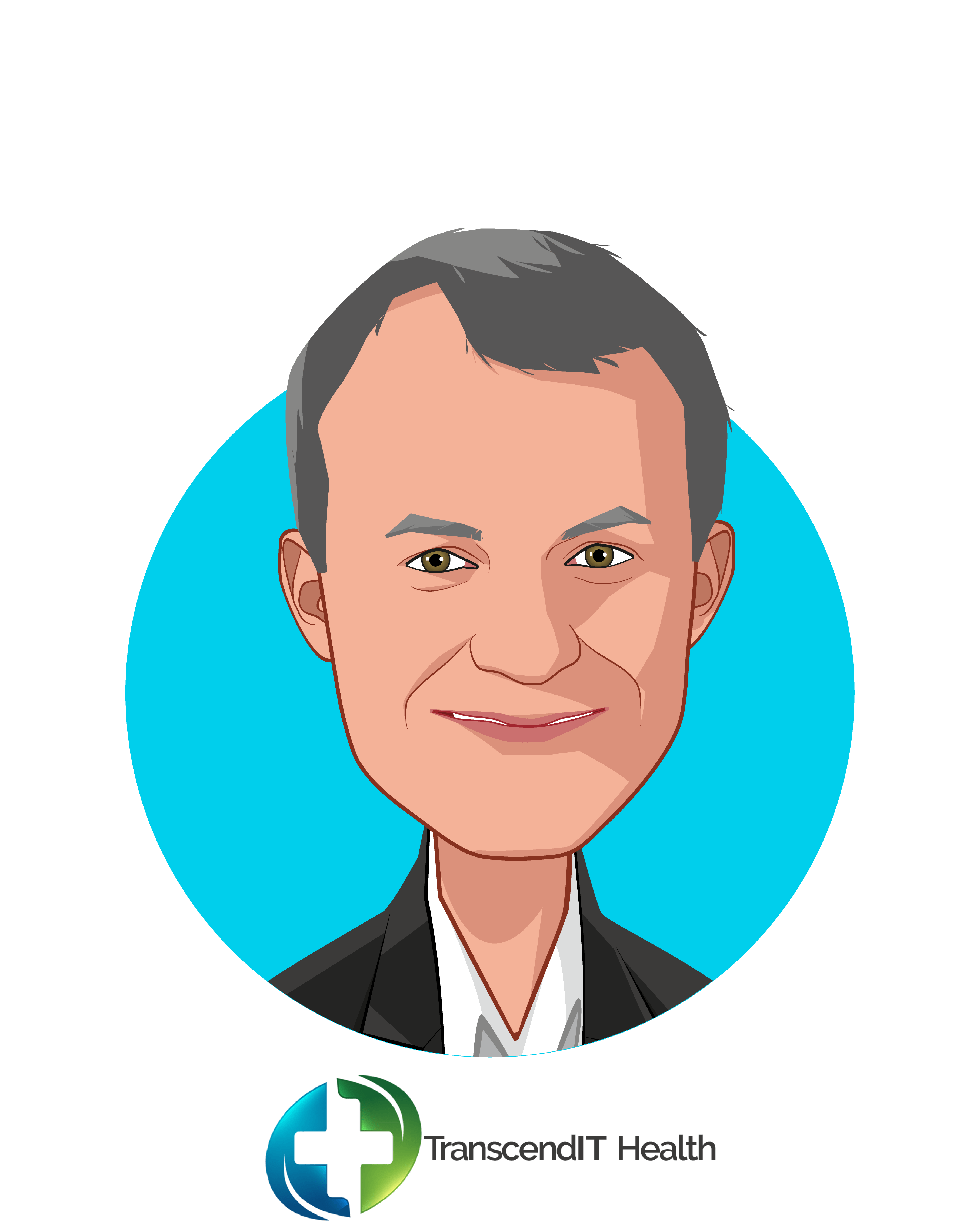 Main caricature of Kevin Pereau, who is speaking at HLTH and is CEO at TranscendIT Health
