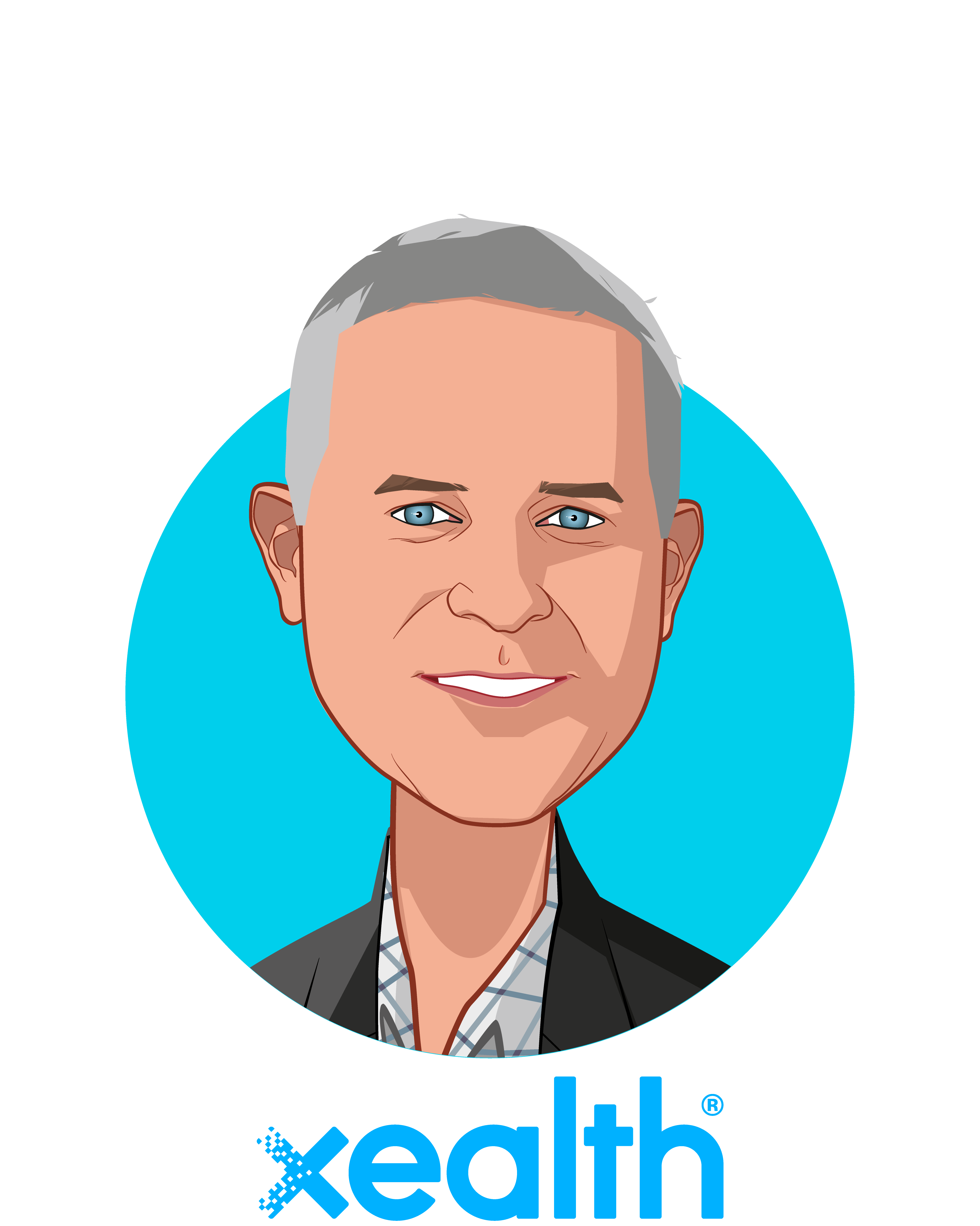 Main caricature of Mike McSherry, who is speaking at HLTH and is CEO at Xealth