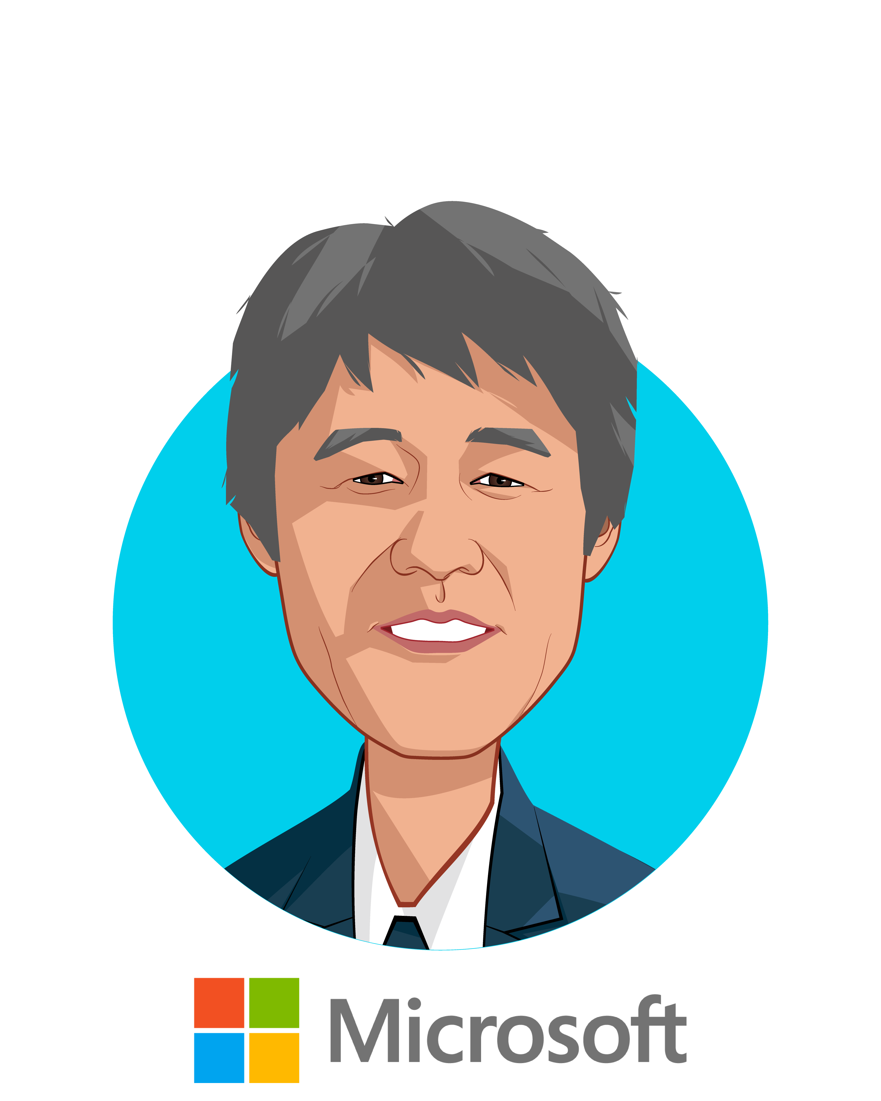 Main caricature of Dr. Peter Lee, who is speaking at HLTH and is Corporate Vice President, Microsoft Healthcare at Microsoft