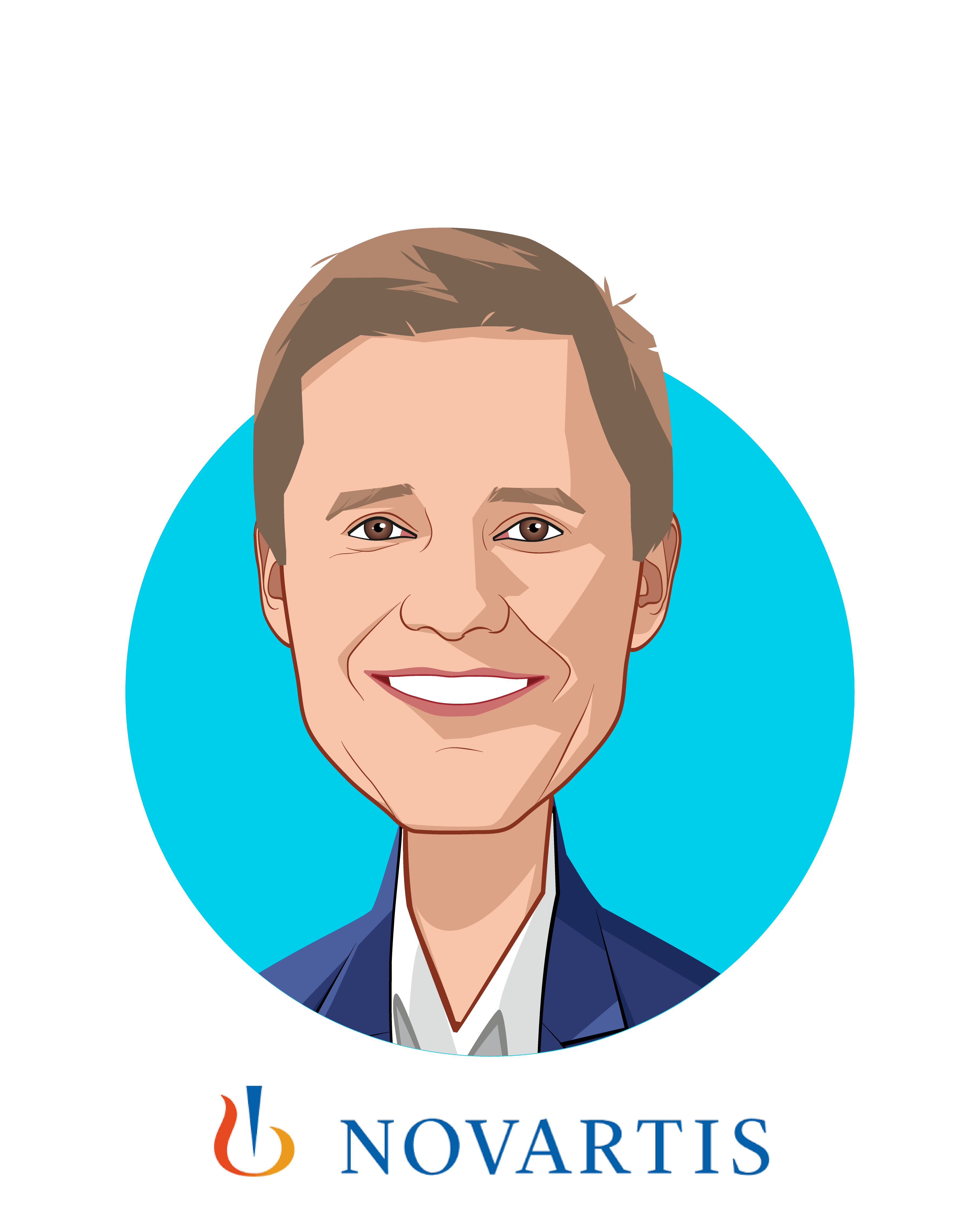 Main caricature of Bertrand Bodson, who is speaking at HLTH and is Chief Digital Officer at Novartis