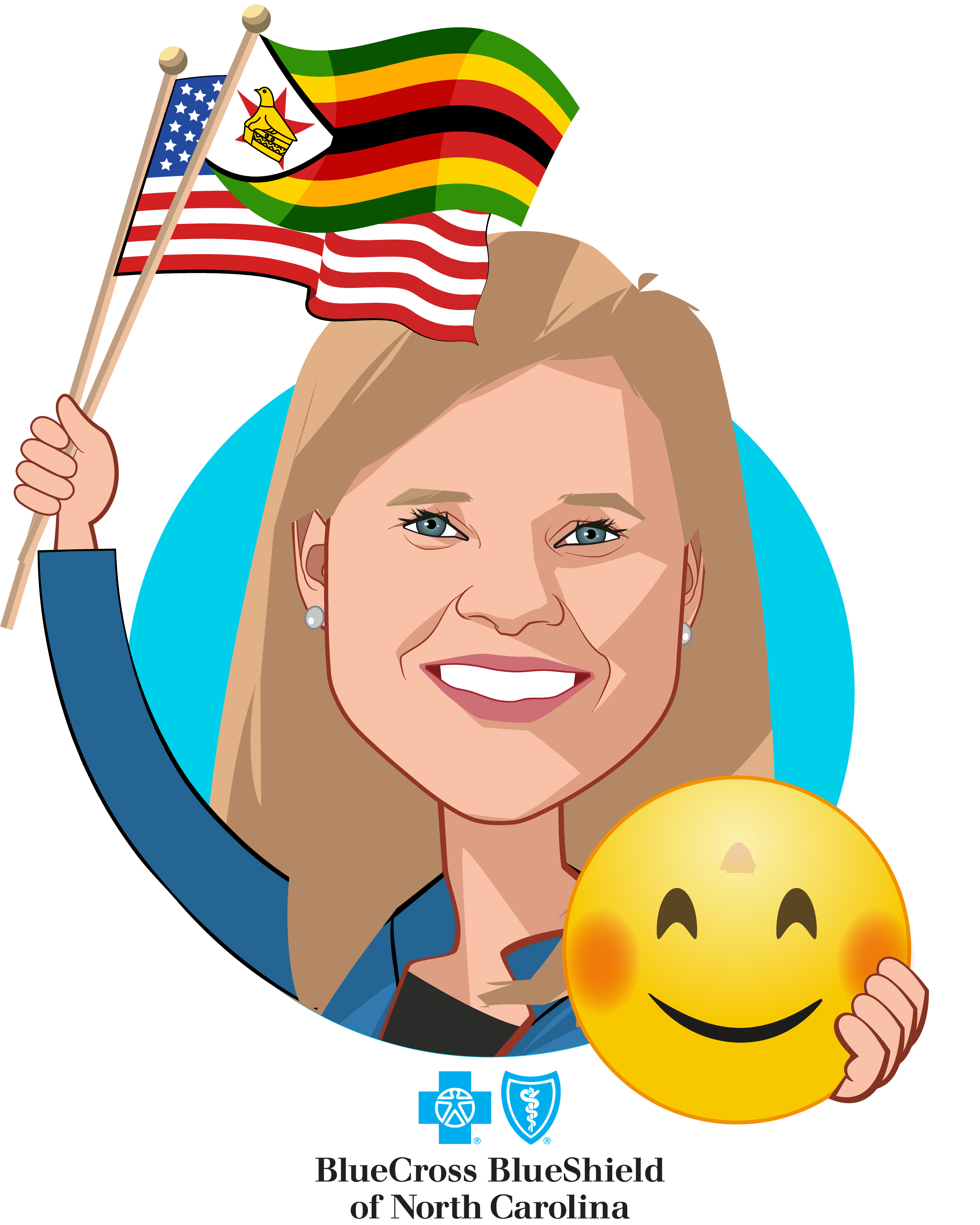 Overlay caricature of Bryony Winn, who is speaking at HLTH and is Senior Vice President, Chief Strategy and Innovation Officer at Blue Cross and Blue Shield of North Carolina