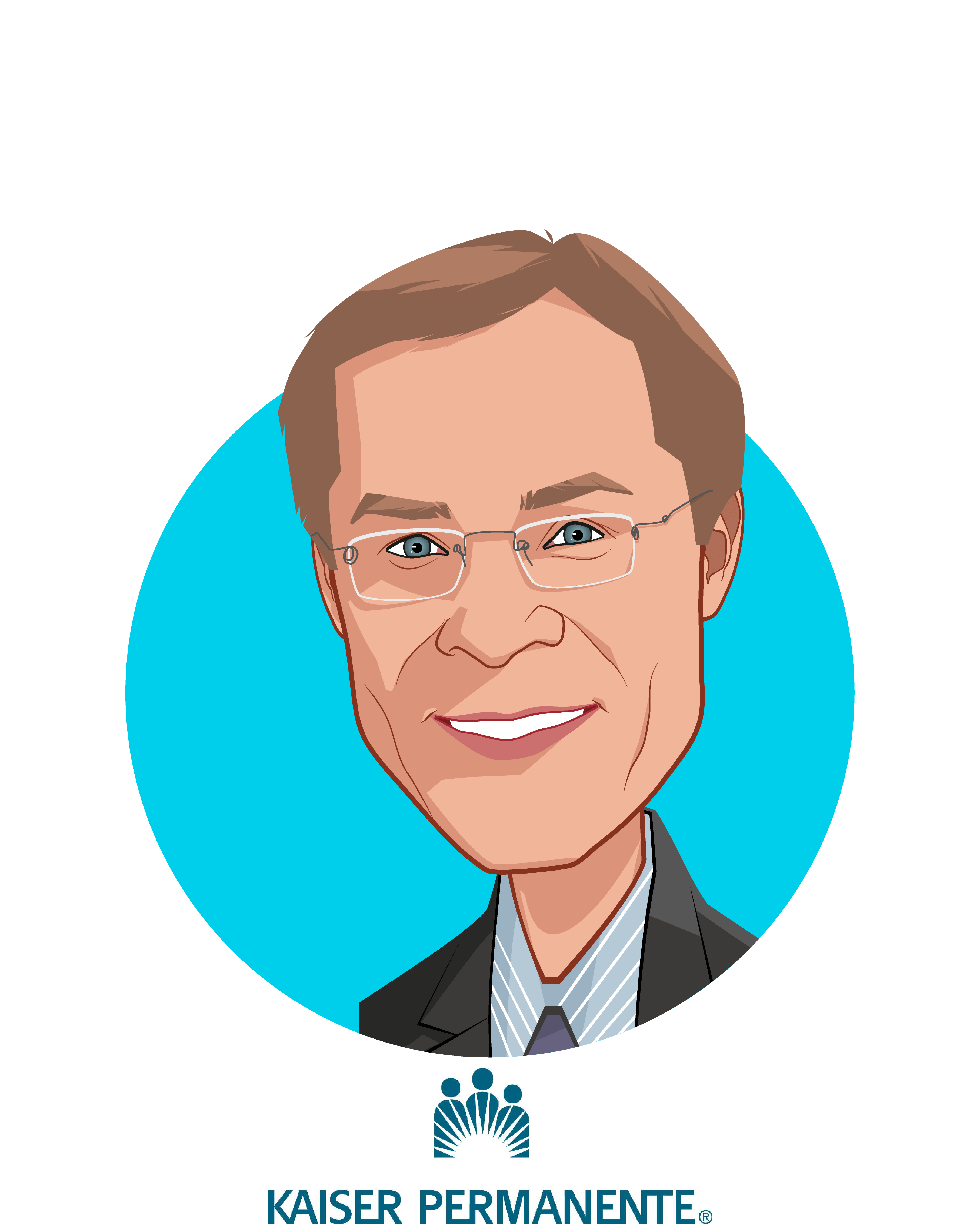 Main caricature of Chris Stenzel, who is speaking at HLTH and is National Vice President, Business Development & Innovation at Kaiser Permanente