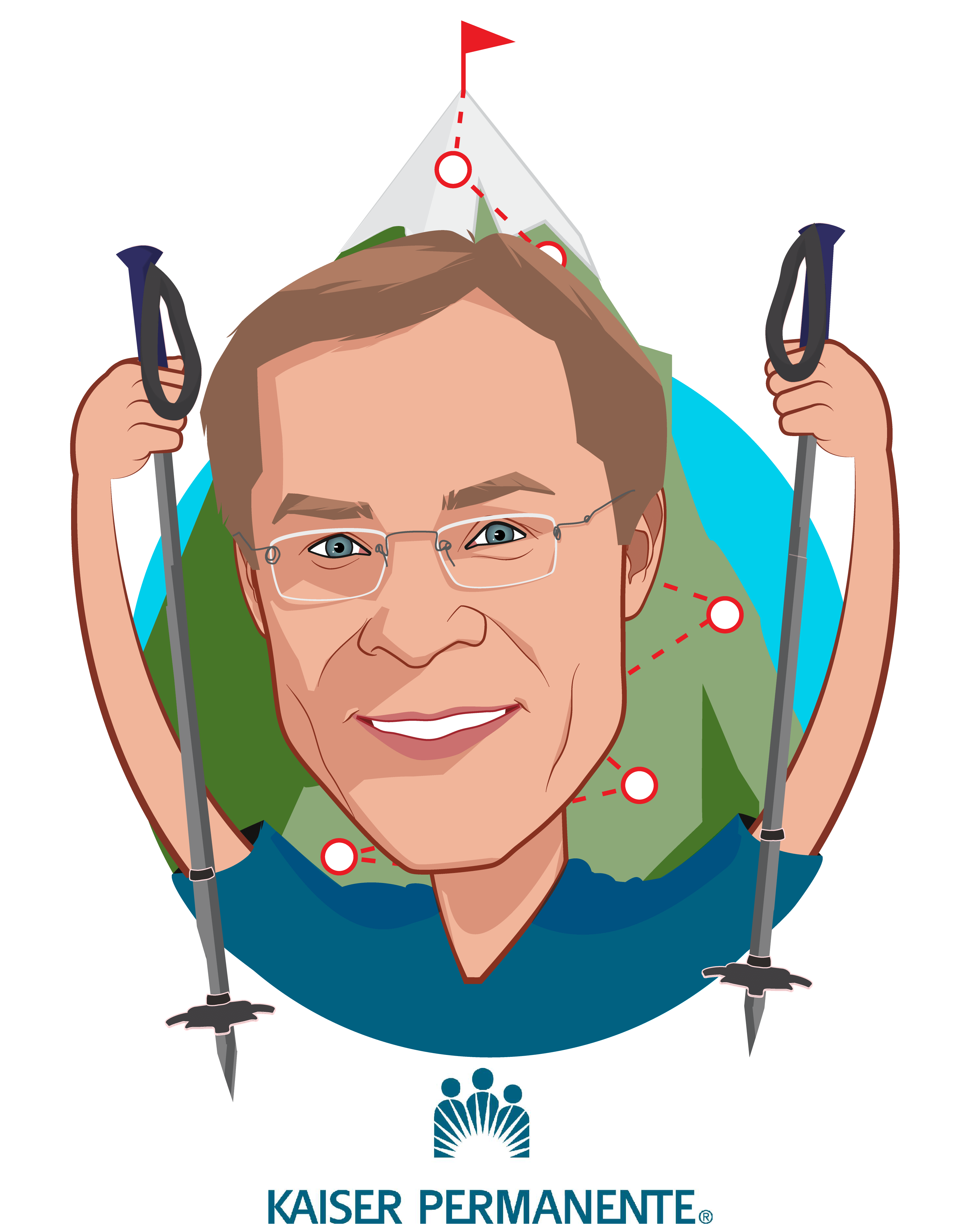 Overlay caricature of Chris Stenzel, who is speaking at HLTH and is National Vice President, Business Development & Innovation at Kaiser Permanente