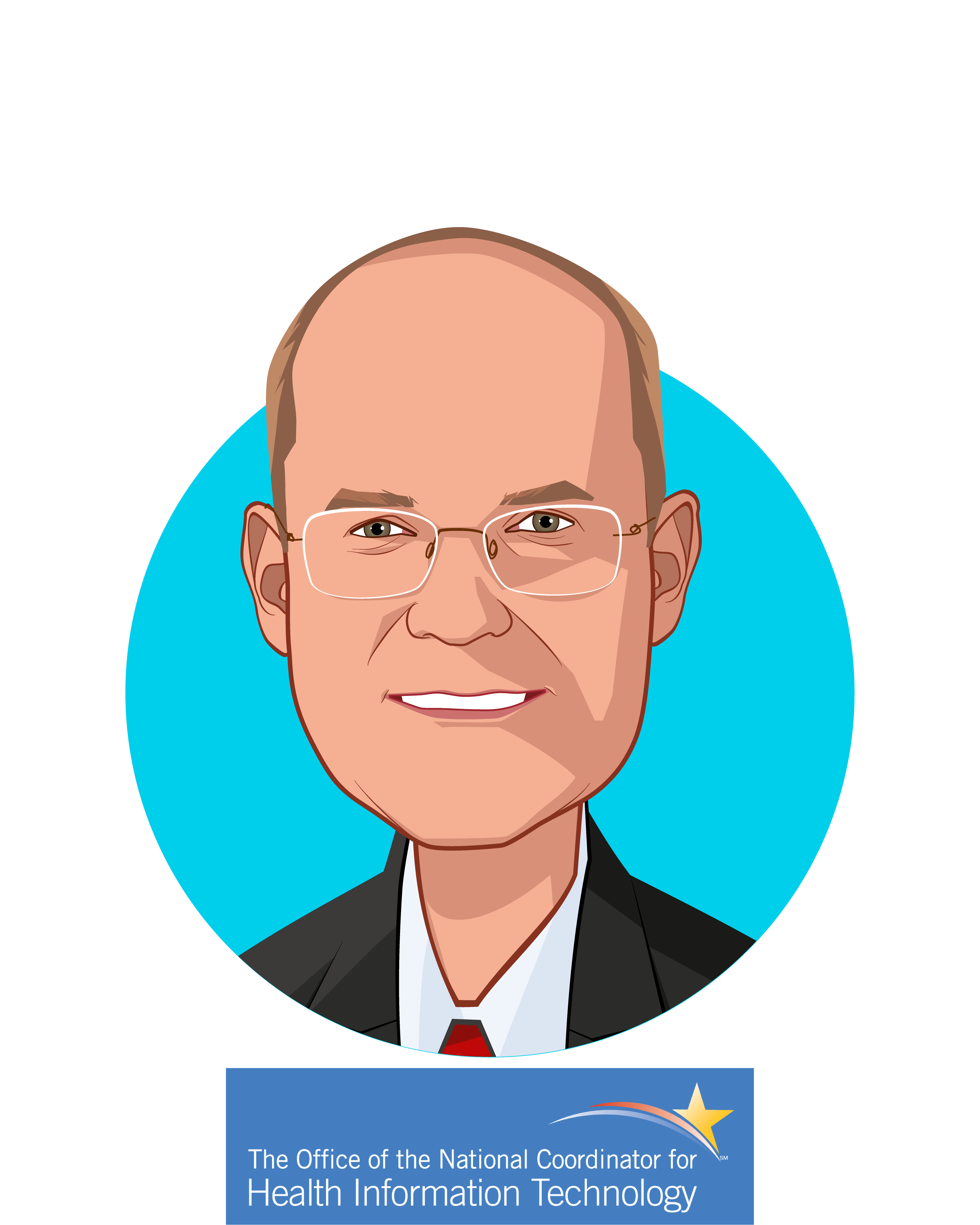 Main caricature of Dr. Don Rucker, who is speaking at HLTH and is National Coordinator for Health Information Technology at U.S. Department of Health and Human Services