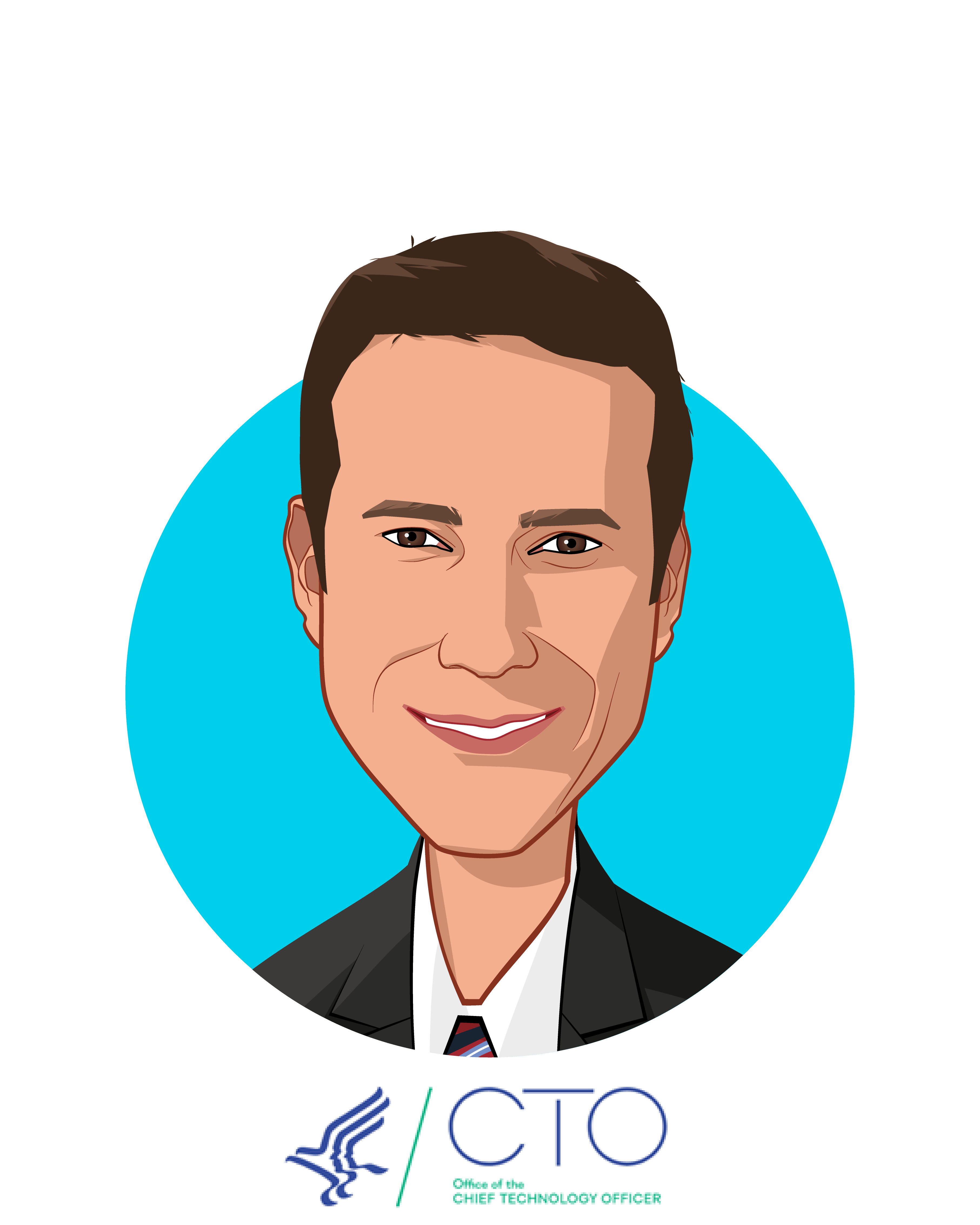 Main caricature of Ed Simcox, who is speaking at HLTH and is CTO at US Department of Health and Human Services