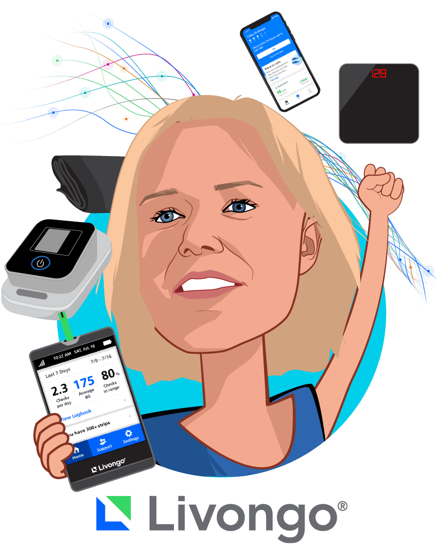 Overlay caricature of Jennifer Schneider, M.D., M.S., who is speaking at HLTH and is President at Livongo