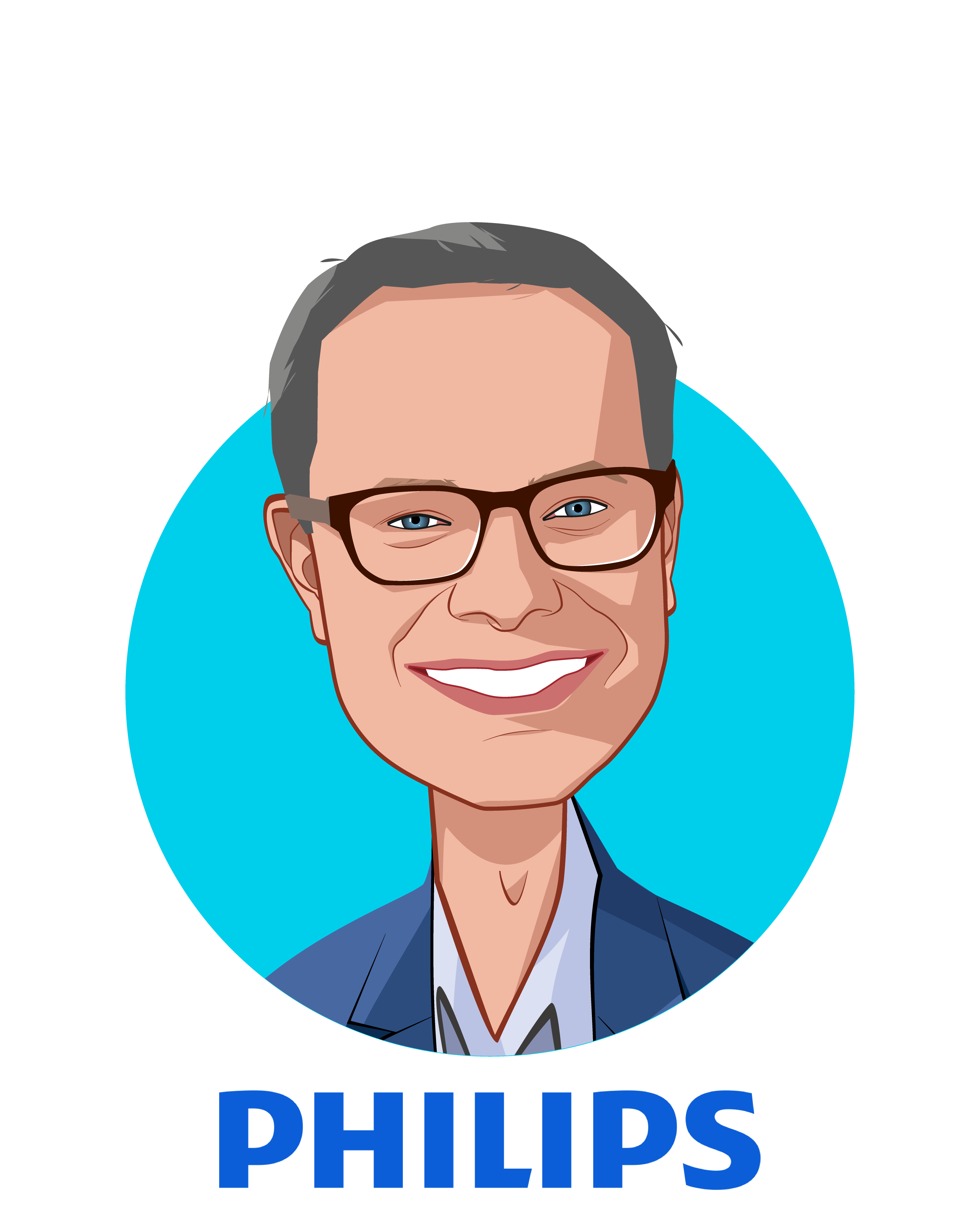 Main caricature of Jeroen Tas, who is speaking at HLTH and is Chief Innovation & Strategy Officer at Royal Philips