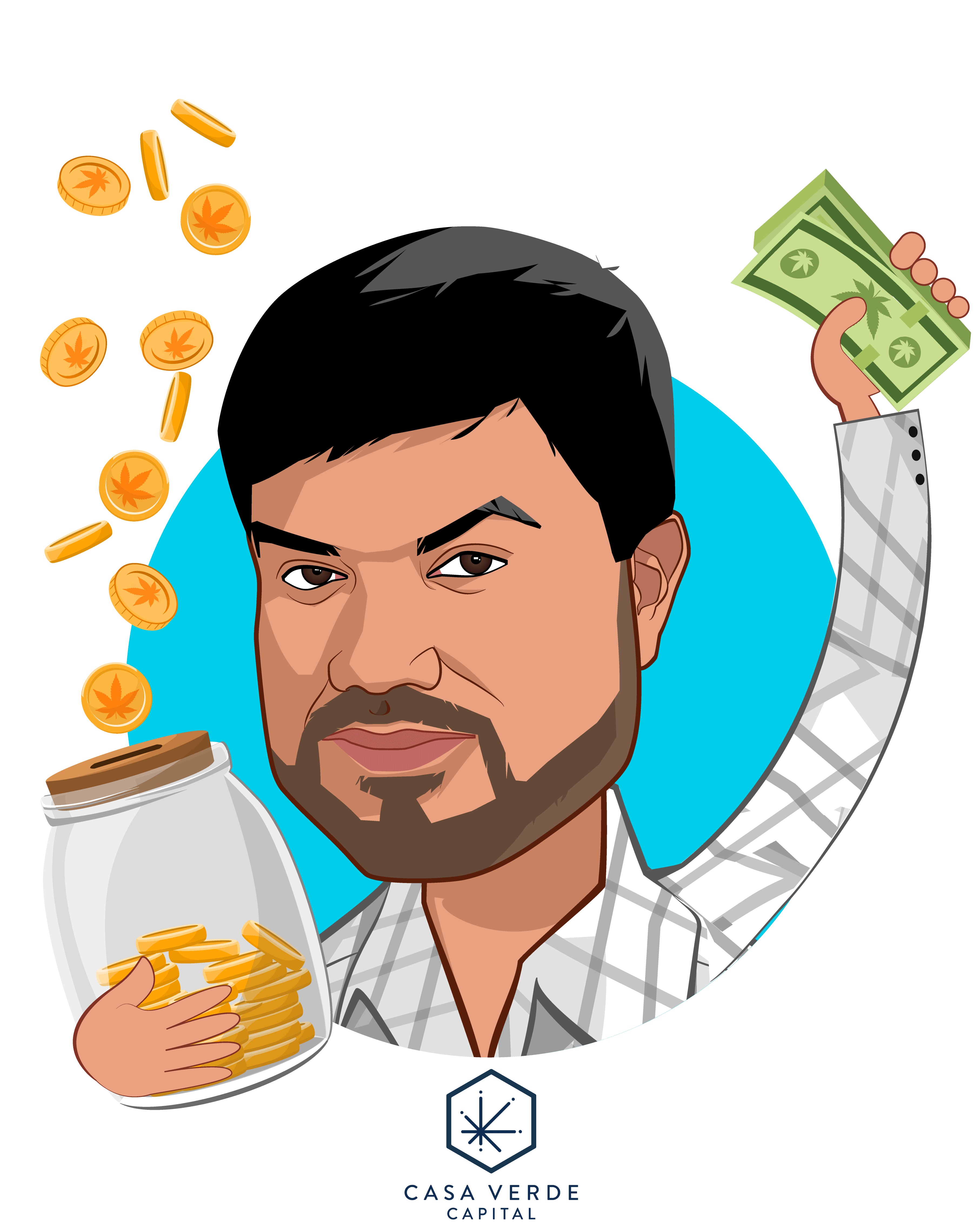 Overlay caricature of Karan Wadhera, who is speaking at HLTH and is Managing Partner at Casa Verde Capital