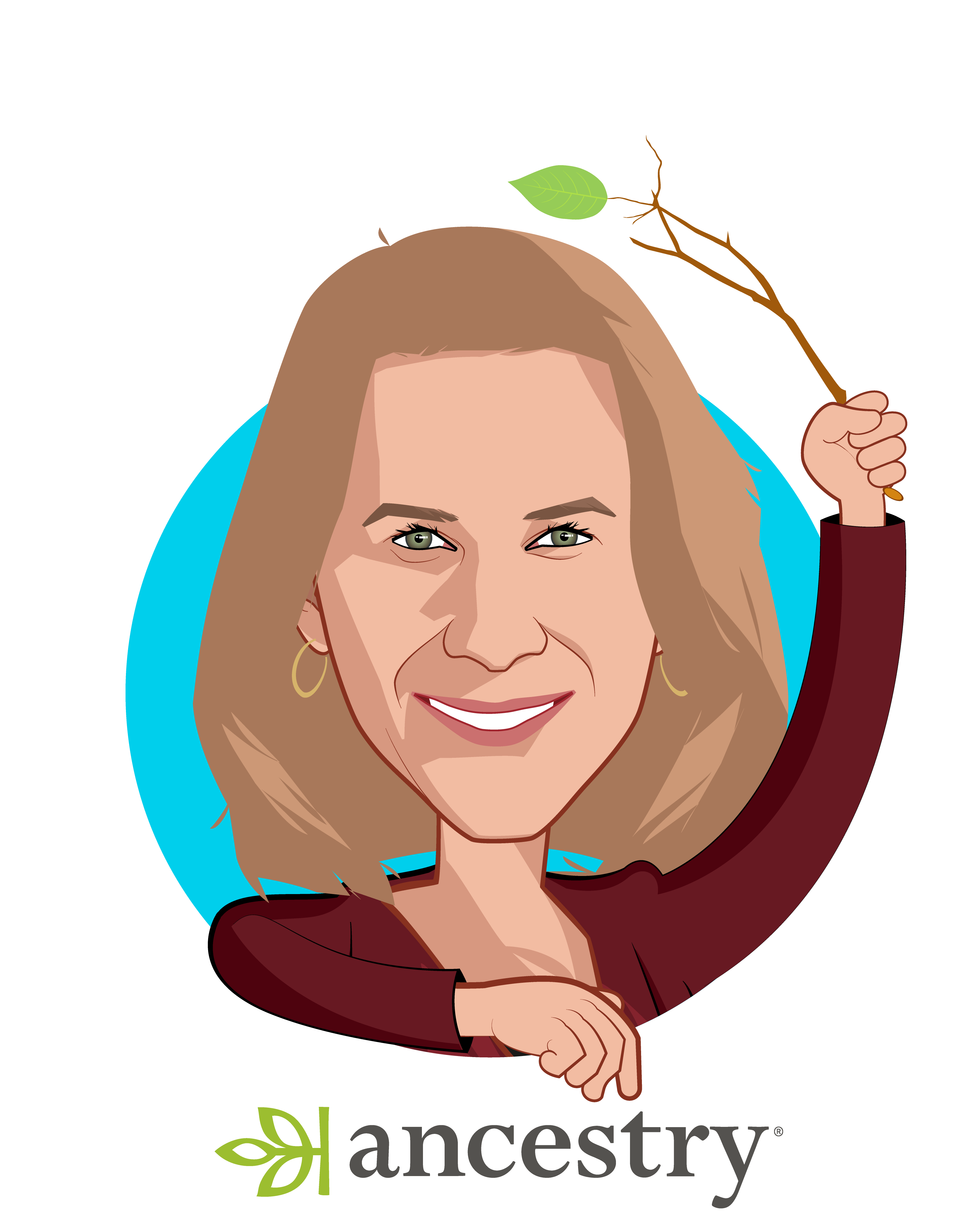 Overlay caricature of Margo Georgiadis, who is speaking at HLTH and is President and CEO  at Ancestry 