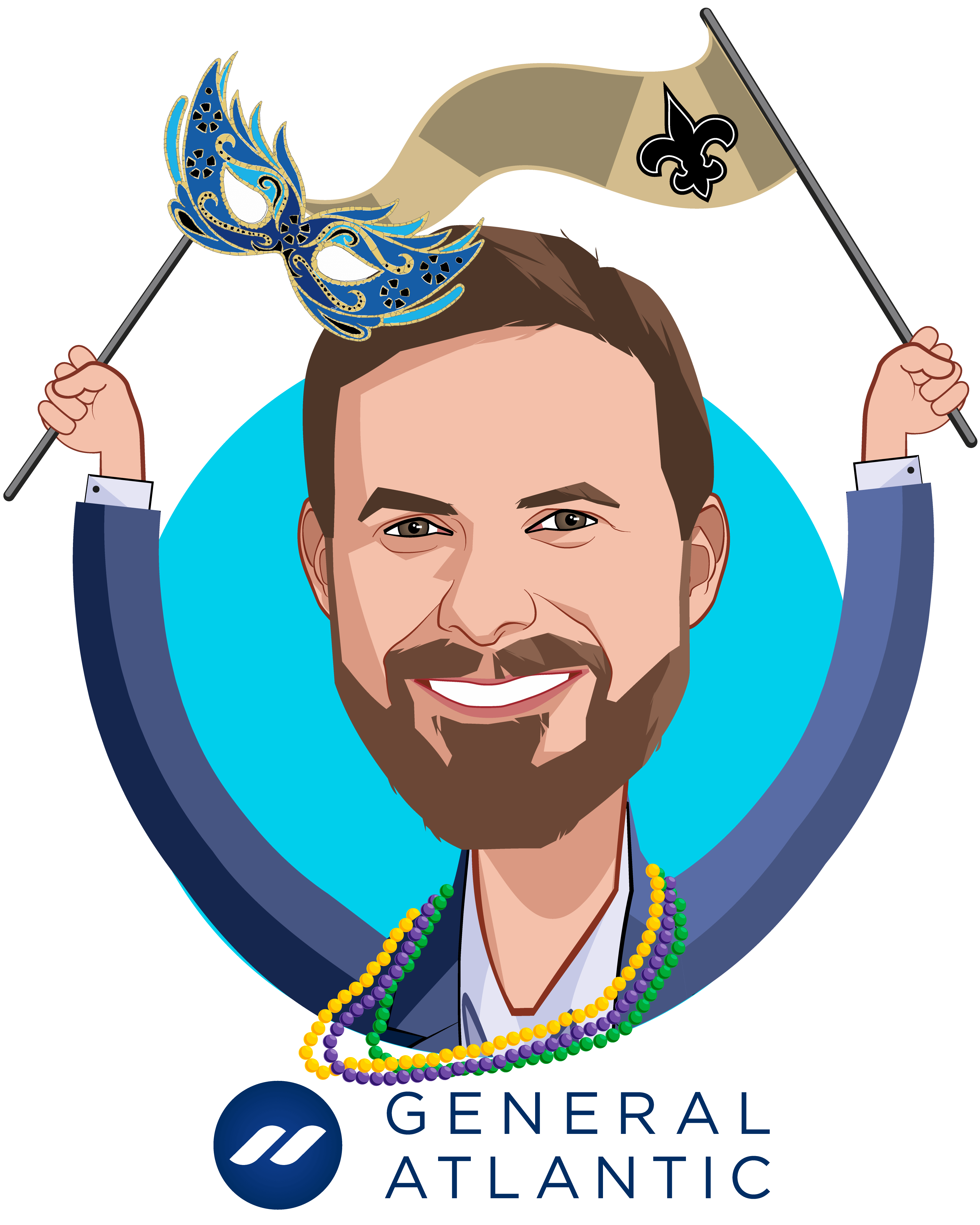 Overlay caricature of Robbert Vorhoff, who is speaking at HLTH and is Managing Director and Global Head of Healthcare at General Atlantic