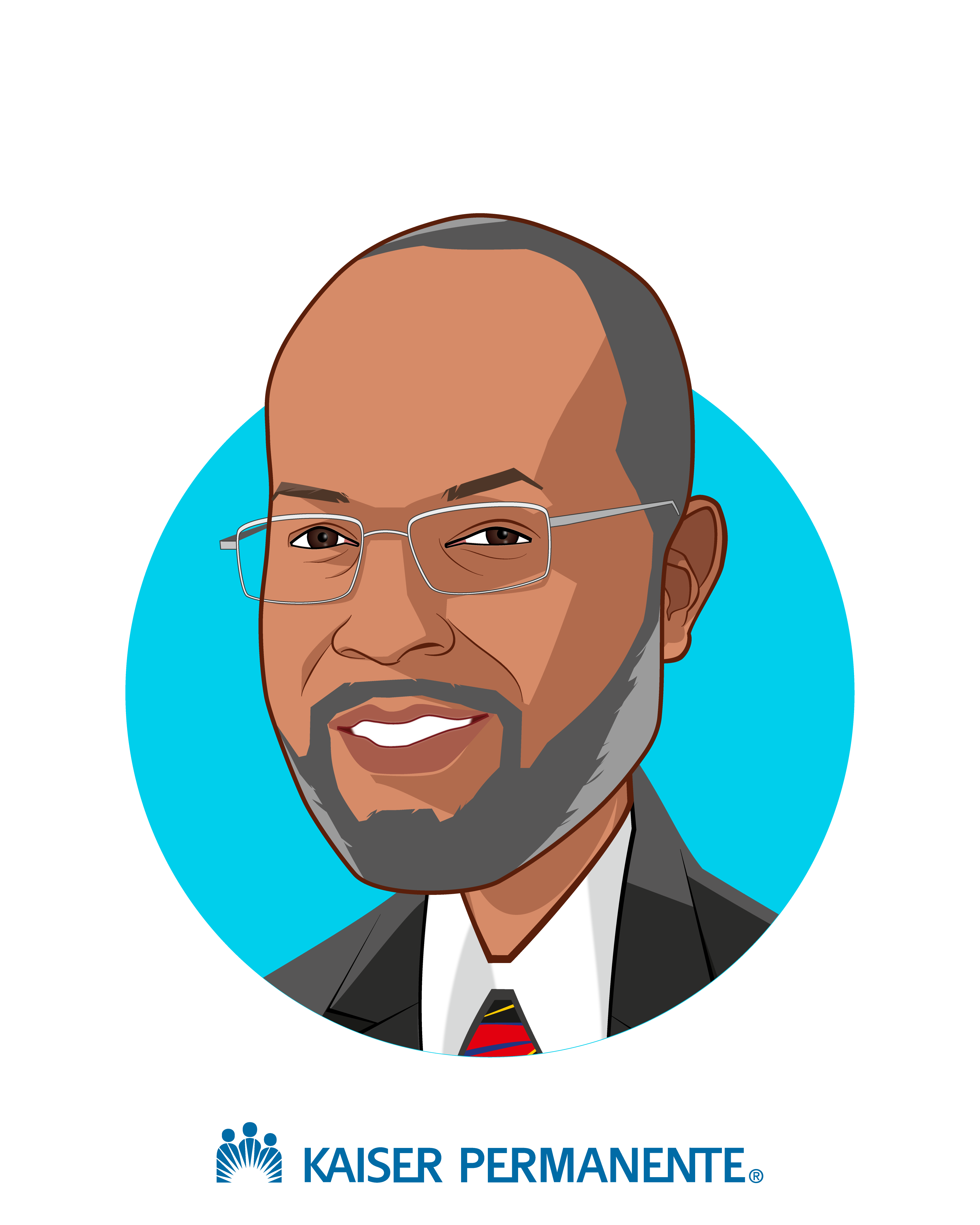 Main caricature of Bernard J.  Tyson, who is speaking at HLTH and is Chairman and CEO at Kaiser Permanente