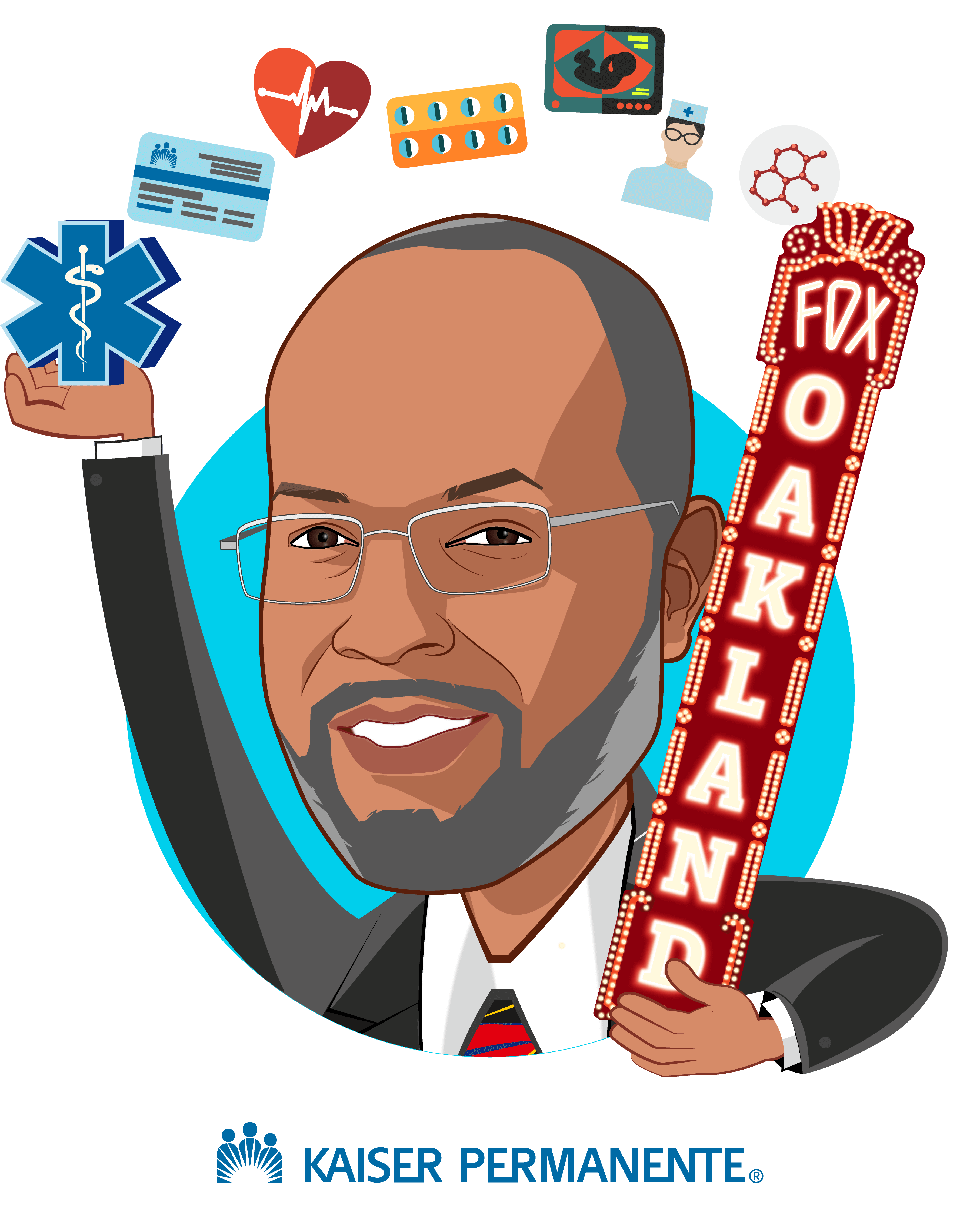 Overlay caricature of Bernard J.  Tyson, who is speaking at HLTH and is Chairman and CEO at Kaiser Permanente