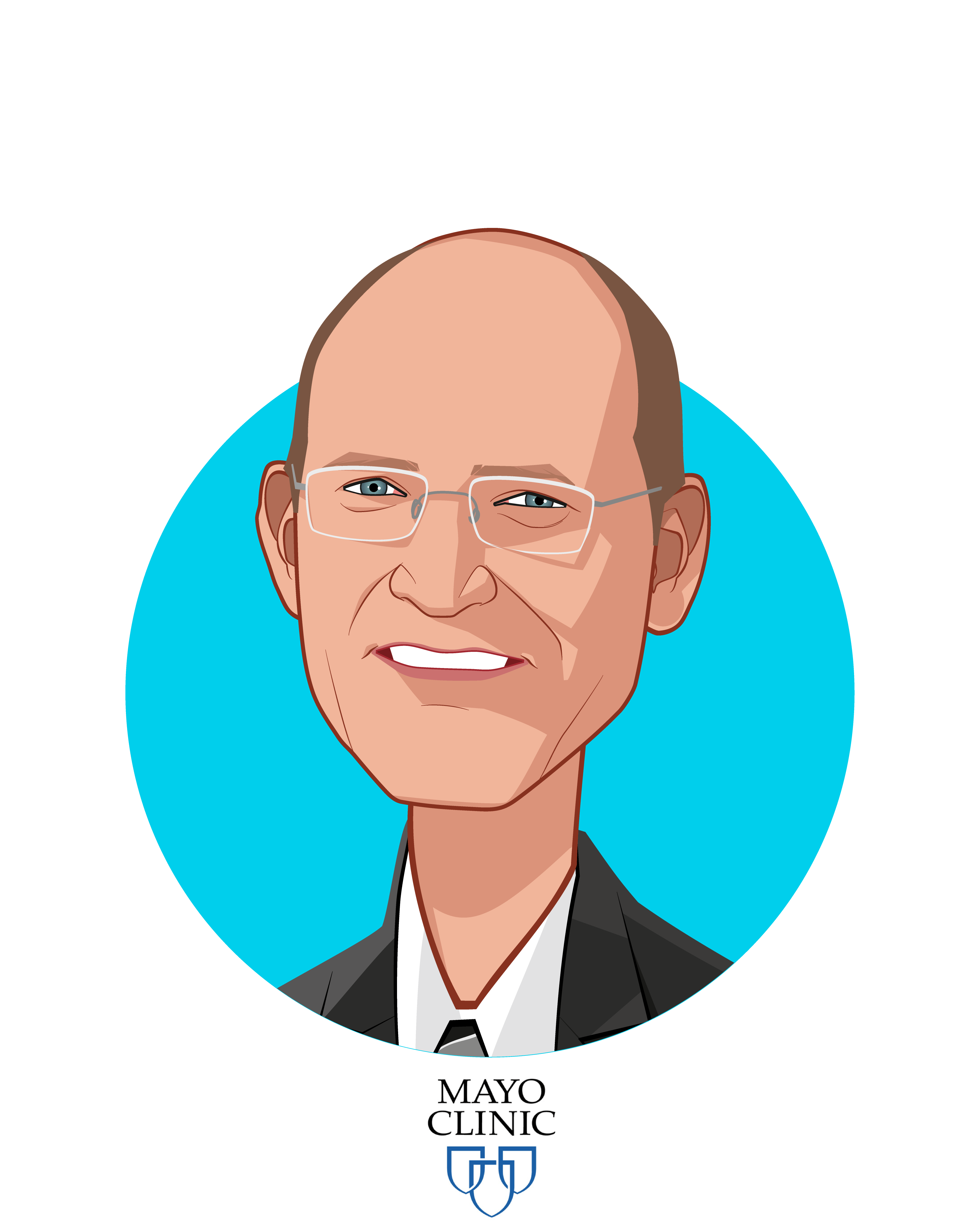 Main caricature of Cris Ross, who is speaking at HLTH and is Chief Information Officer at Mayo Clinic