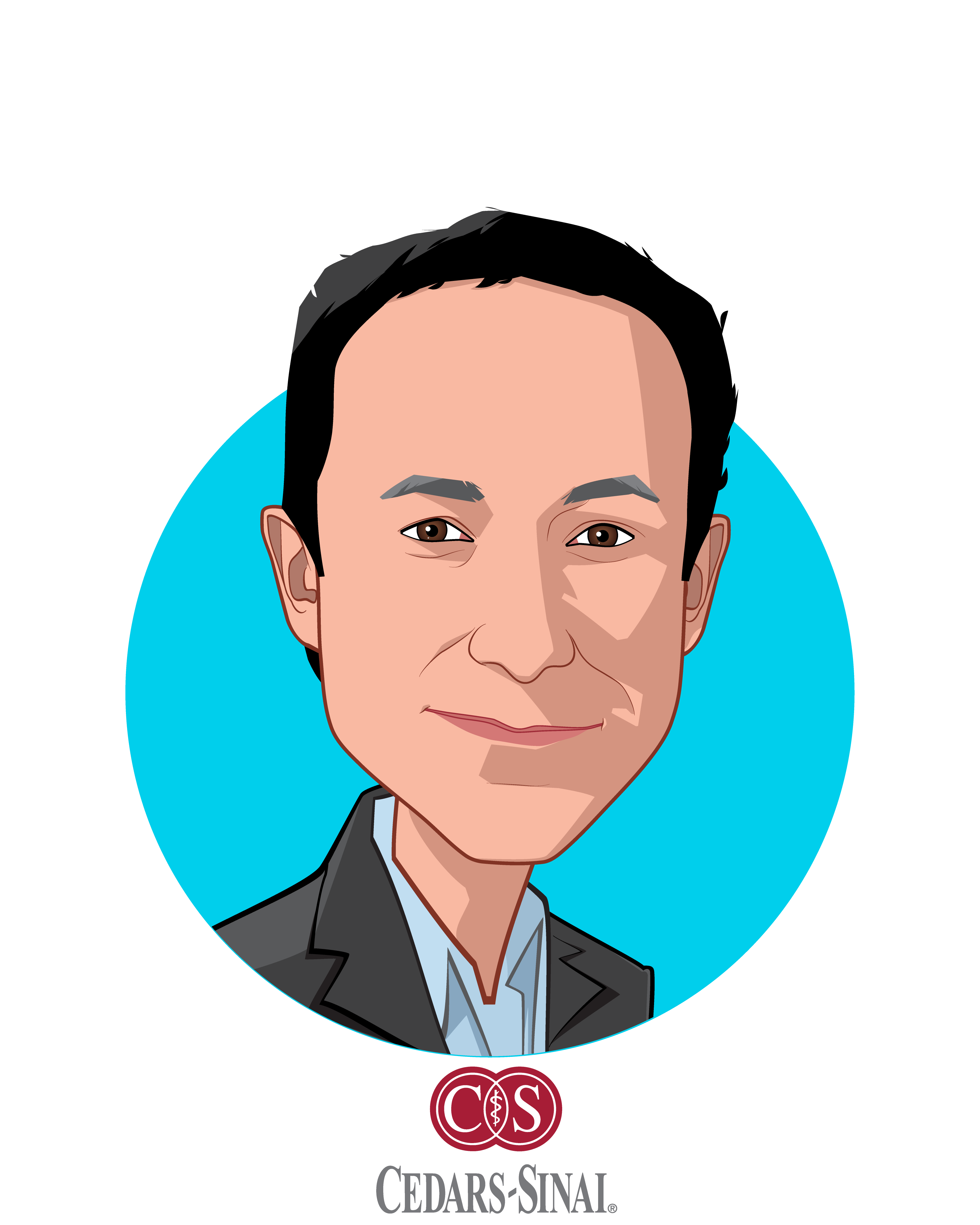 Main caricature of Darren Dworkin, who is speaking at HLTH and is Chief Information Officer at Cedars-Sinai Health System