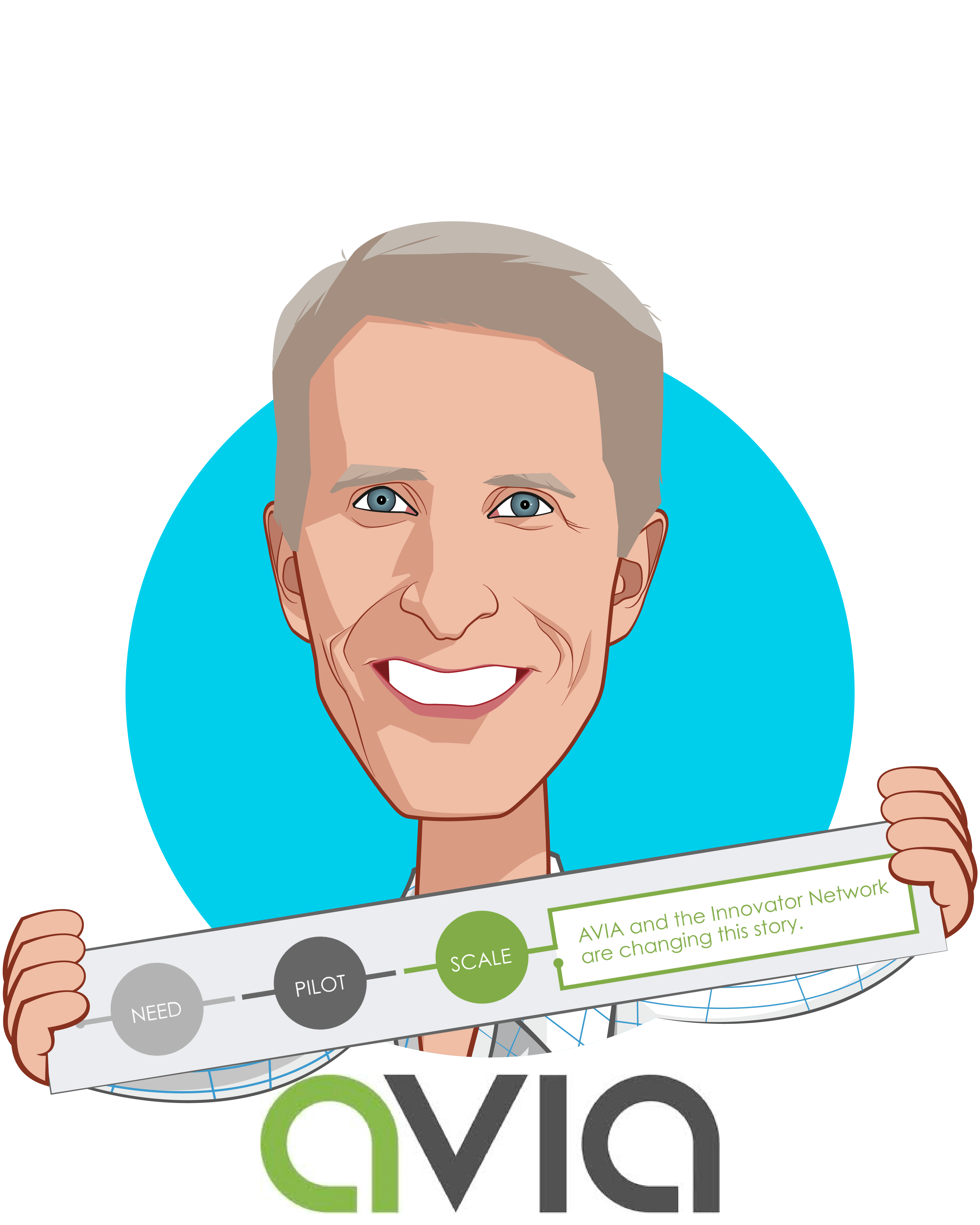 Overlay caricature of Eric Langshur, who is speaking at HLTH and is Chief Executive Officer at AVIA 