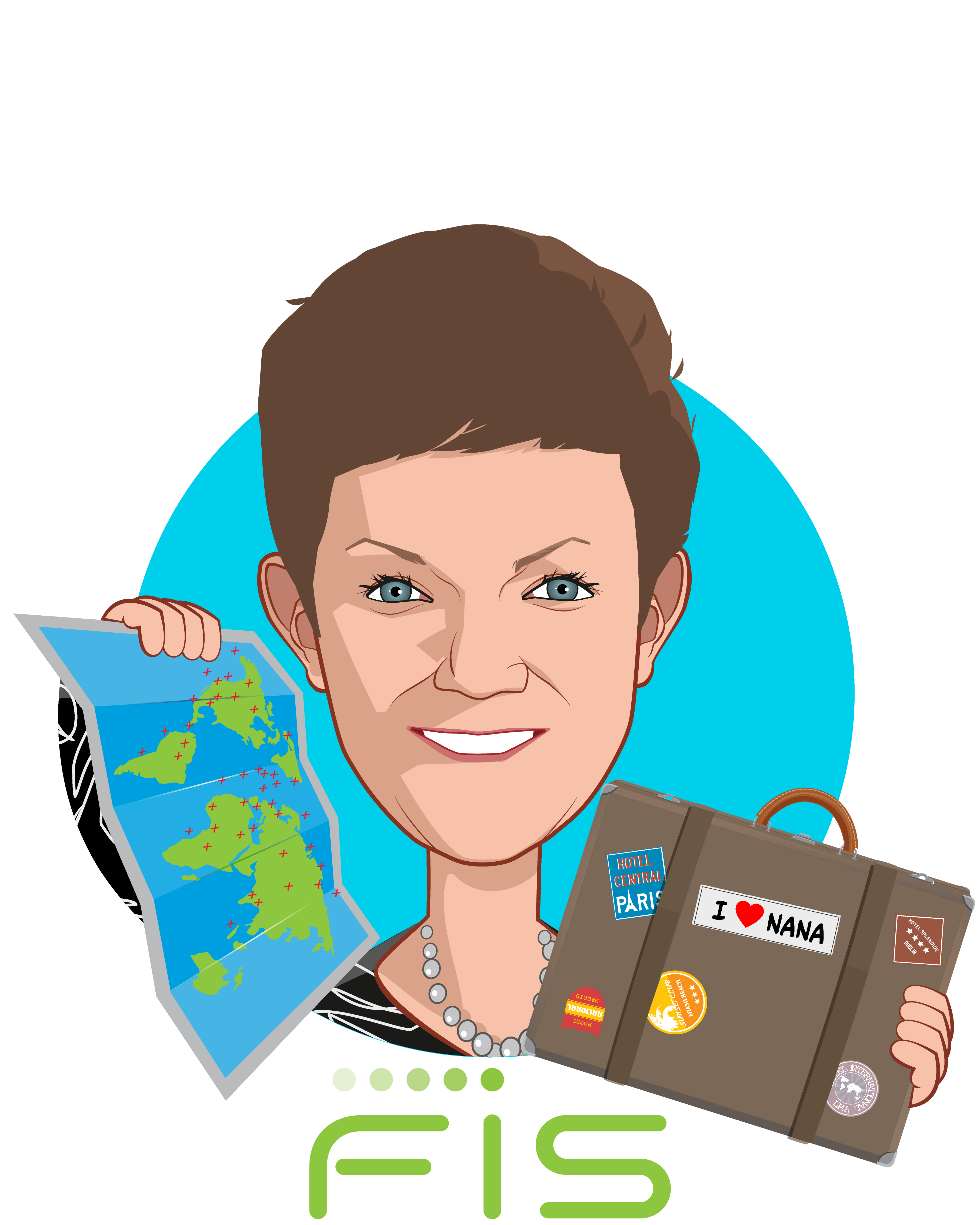 Overlay caricature of Michelle Bruno, who is speaking at HLTH and is Sr. Director - Global Benefits at FIS