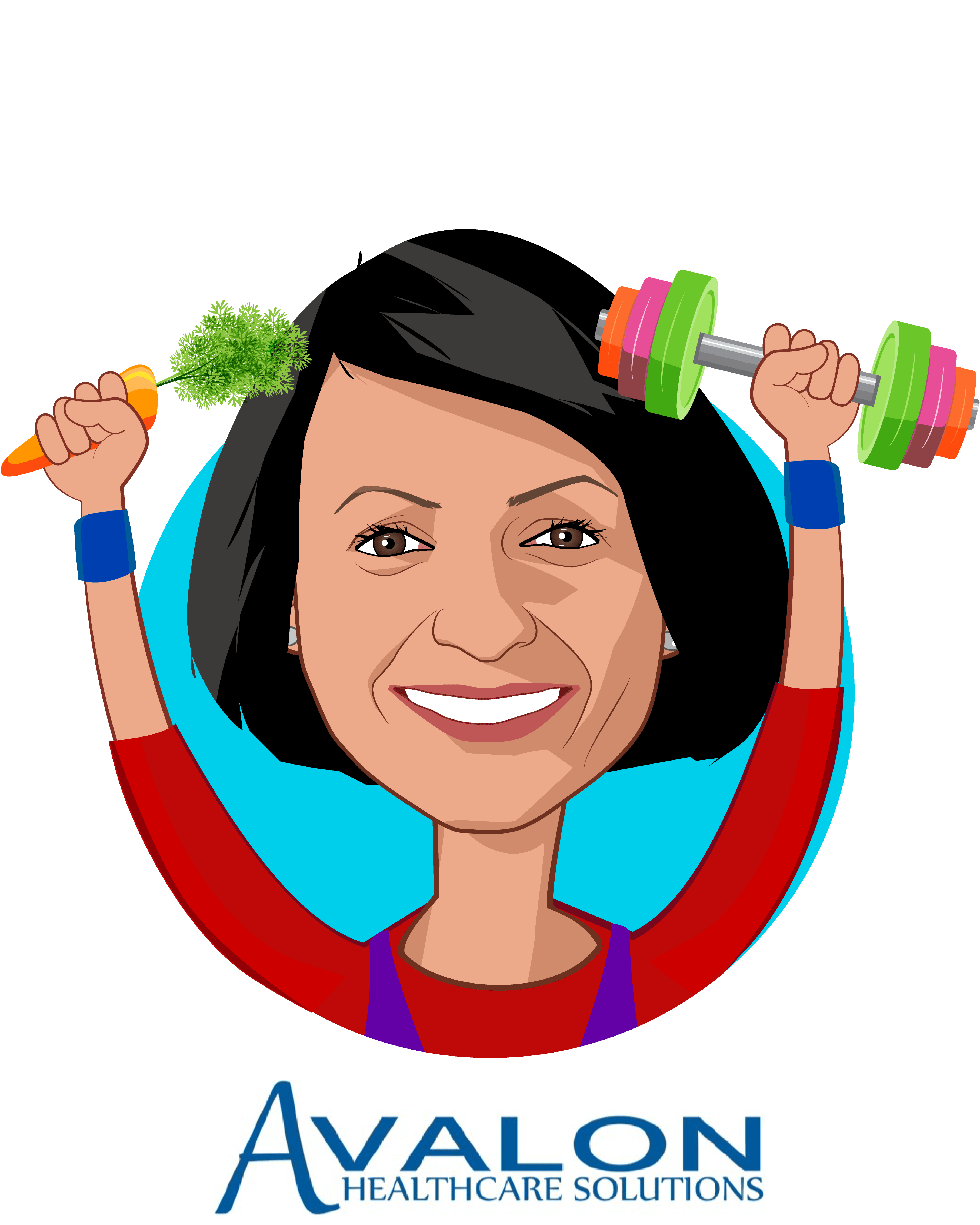 Overlay caricature of Shantha Diaz, who is speaking at HLTH and is Chief Operating Officer at Avalon Healthcare Solutions