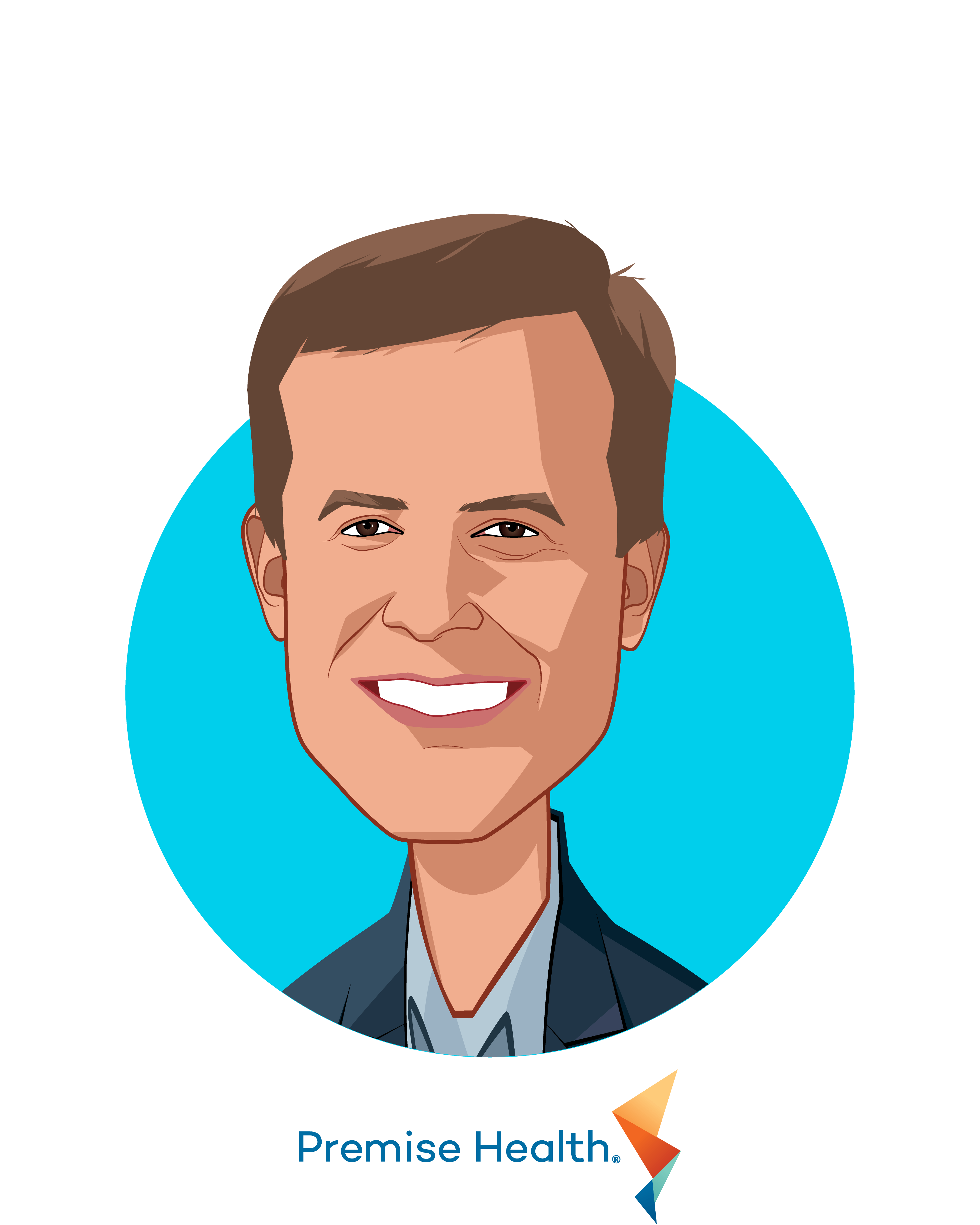 Main caricature of Stu Clark, who is speaking at HLTH and is CEO at Premise Health