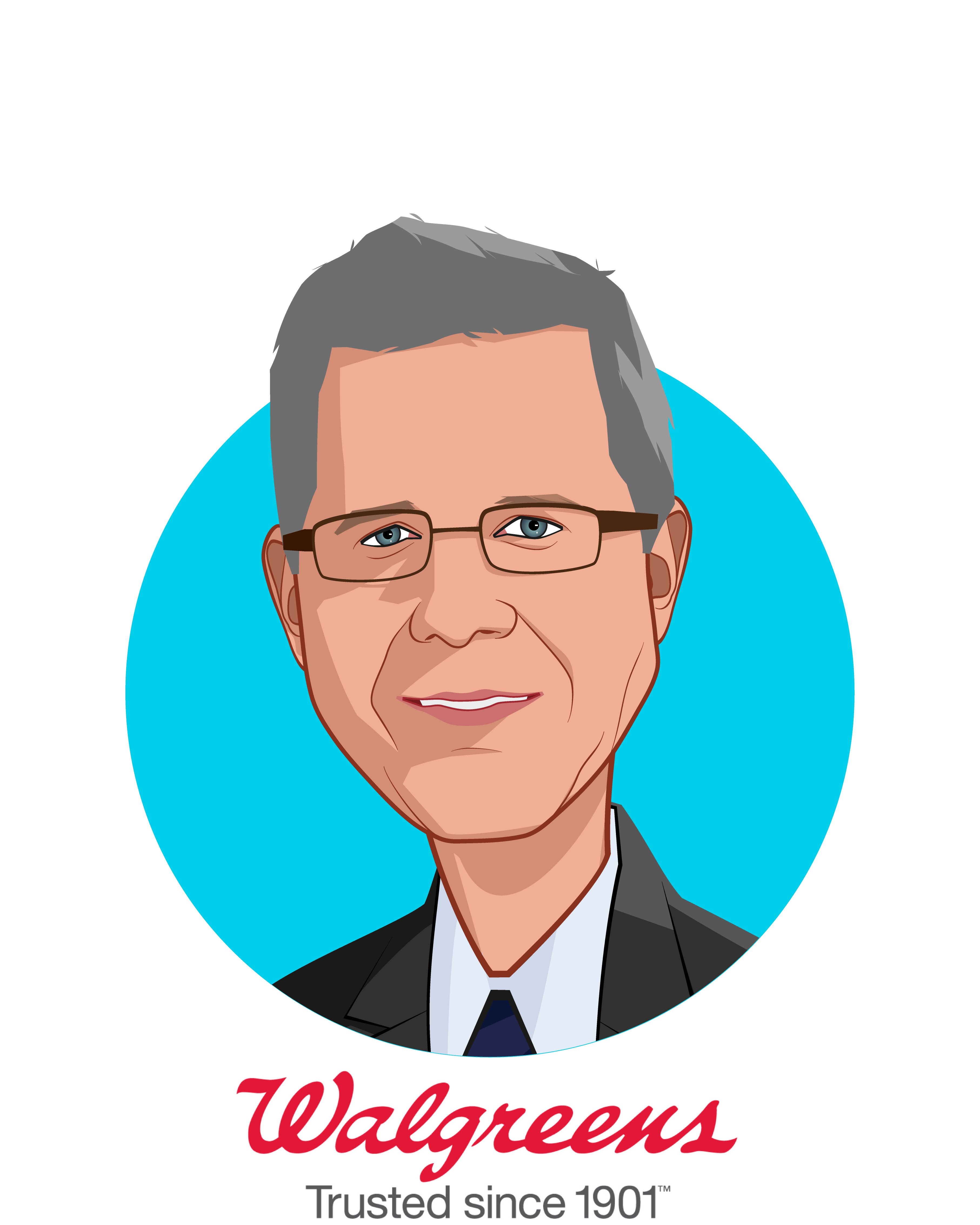 Main caricature of Dr. Chet Robson, who is speaking at HLTH and is Chief Medical Officer at Walgreens