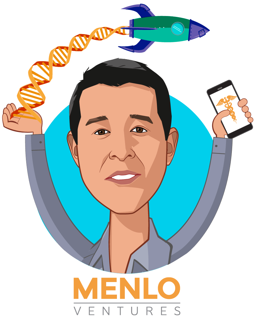 Overlay caricature of Greg Yap, who is speaking at HLTH and is Partner at Menlo Ventures